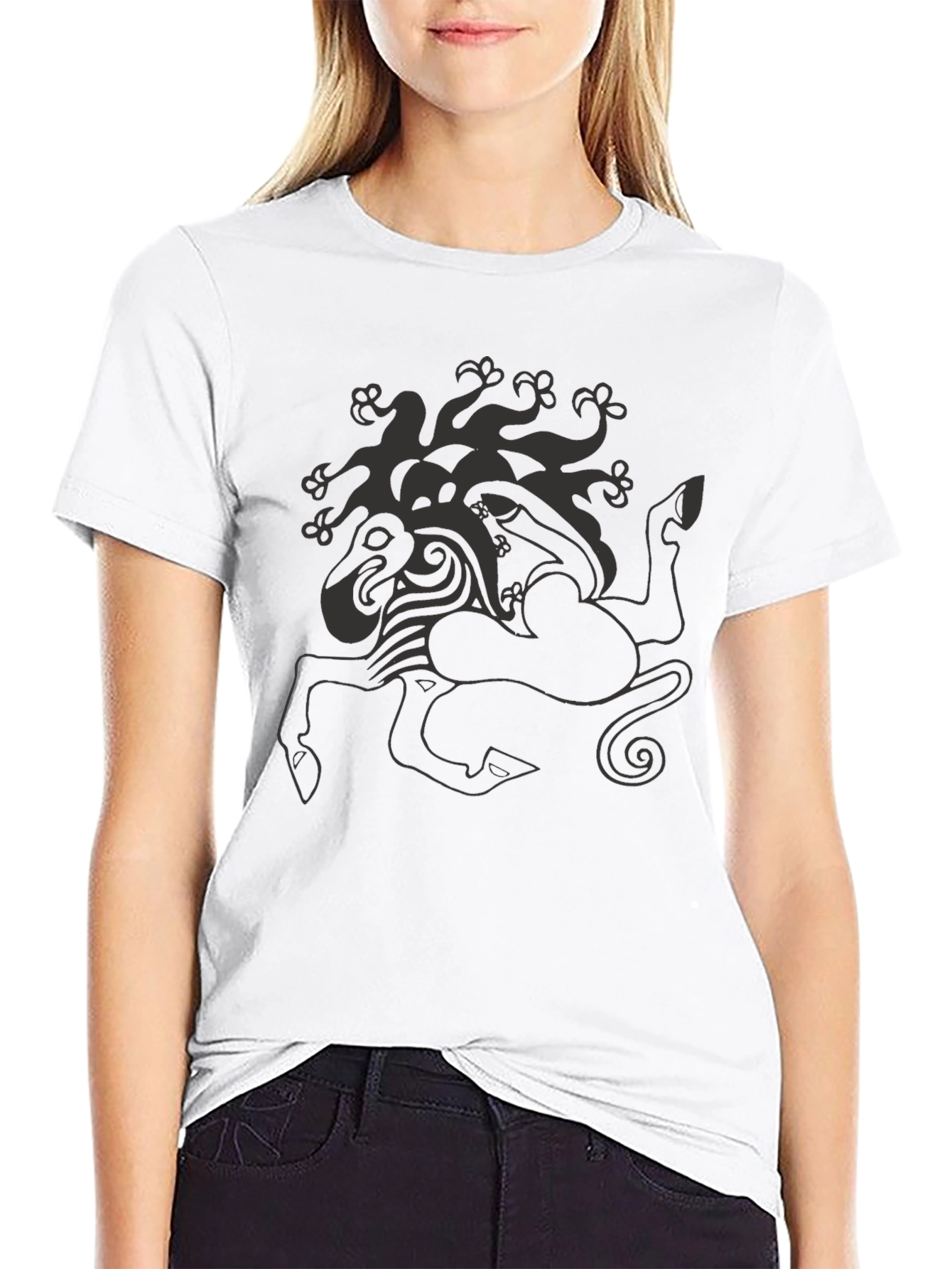 Mythical Creature Graphic Tee - Black Cotton Shirt