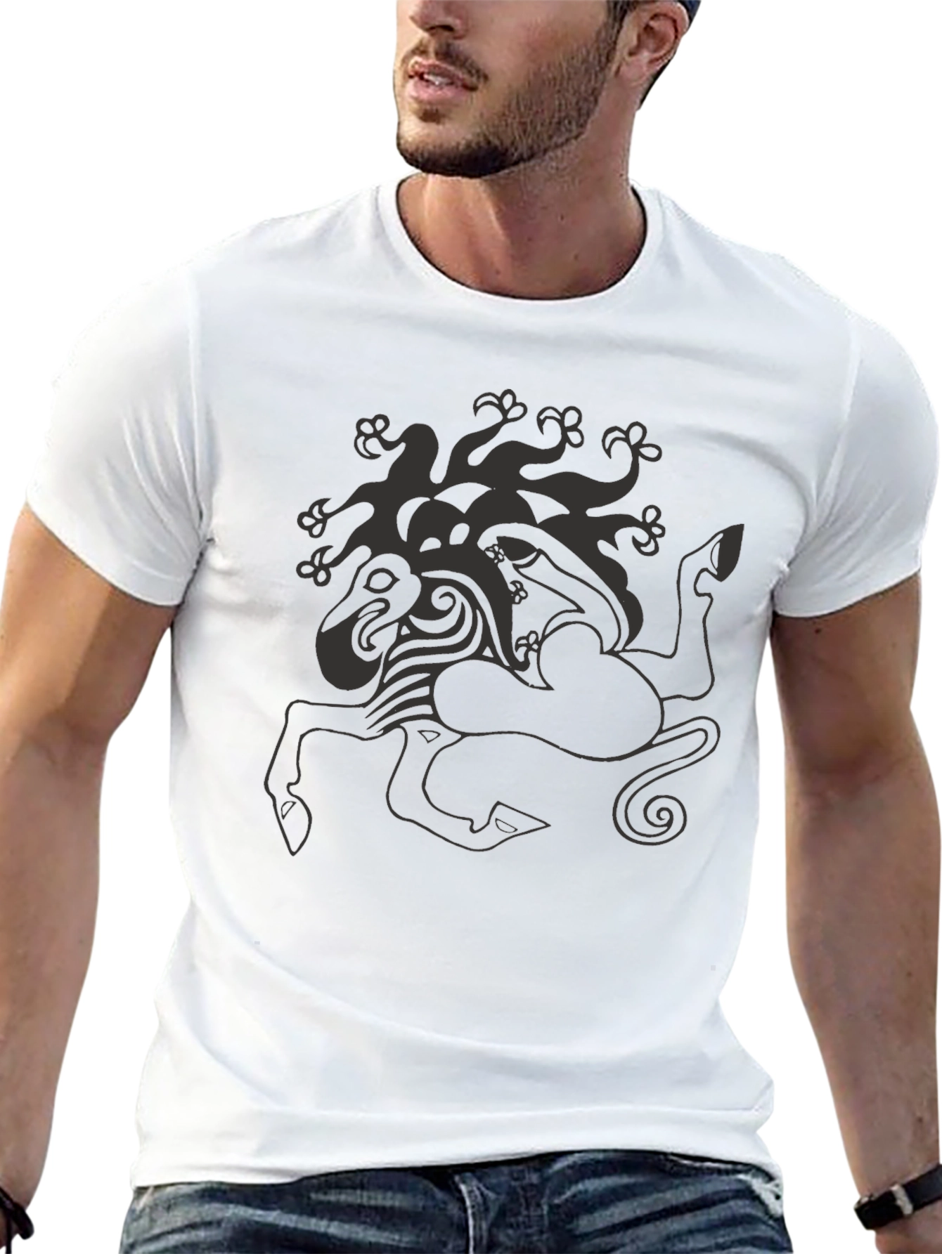 Mythical Creature Graphic Tee - Black Cotton Shirt
