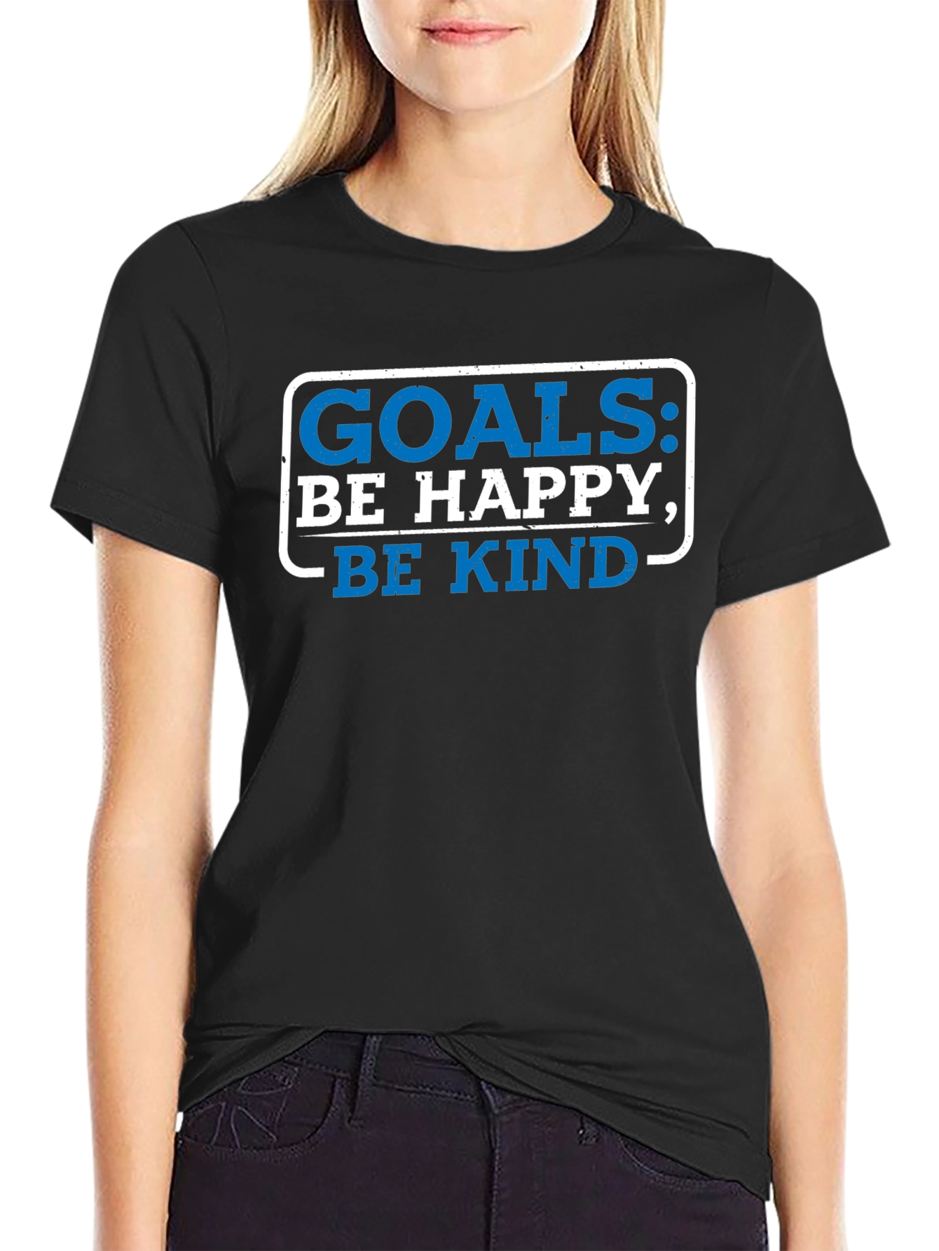Goals Be Happy Be Kind Black Graphic Tee