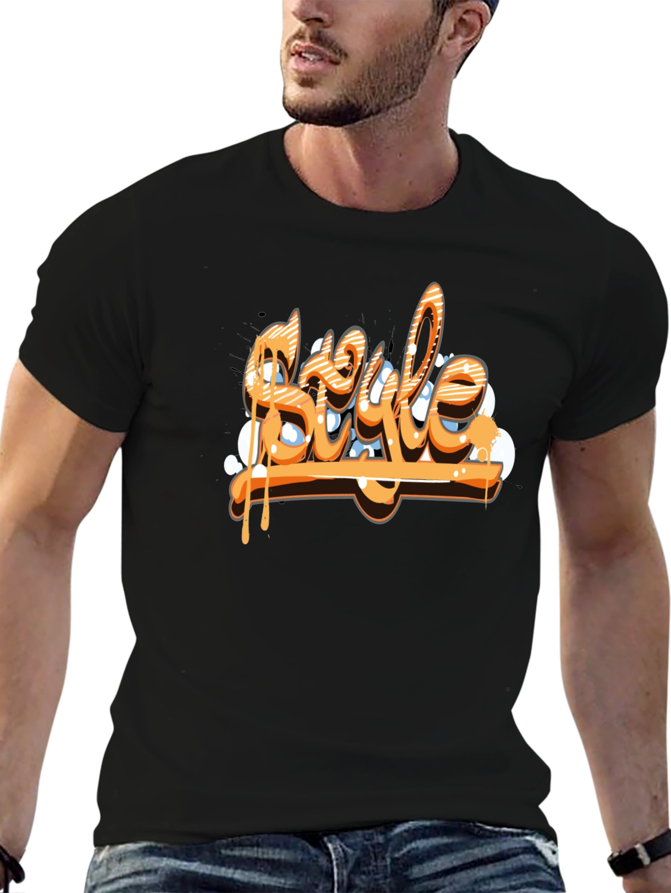 Graffiti Style Graphic Print Mens Black T-Shirt