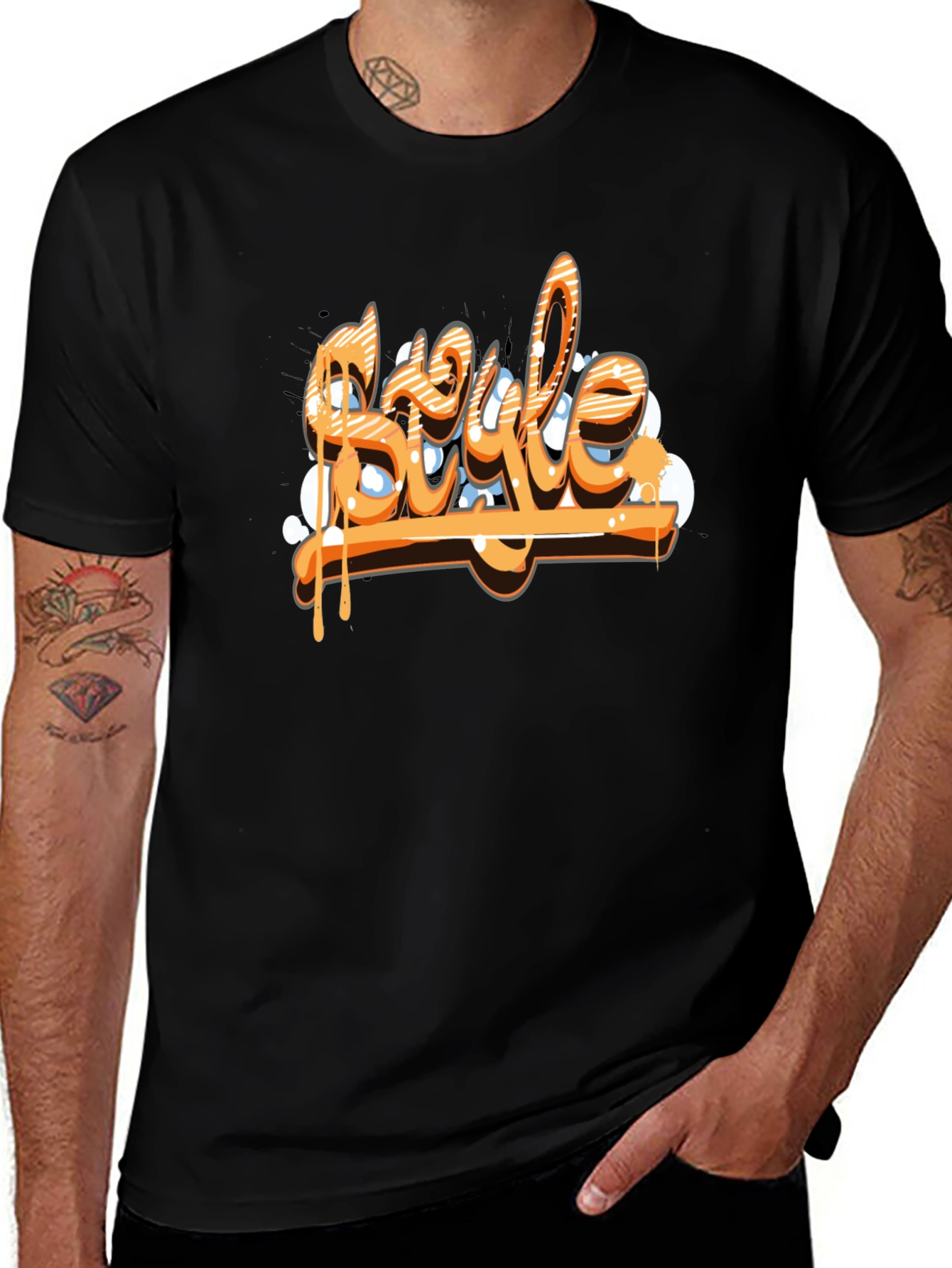 Graffiti Style Graphic Print Mens Black T-Shirt