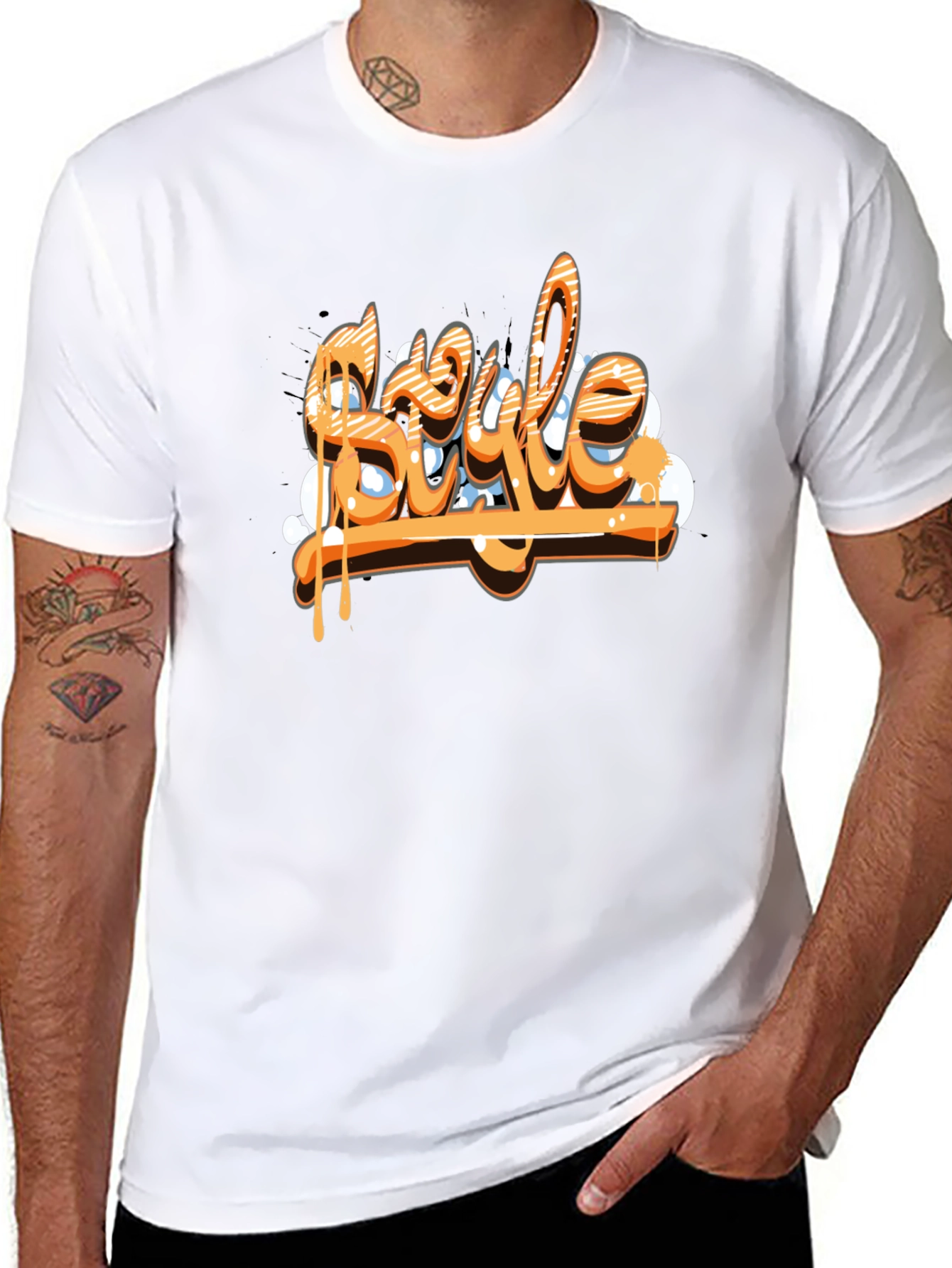 Graffiti Style Graphic Print Mens Black T-Shirt