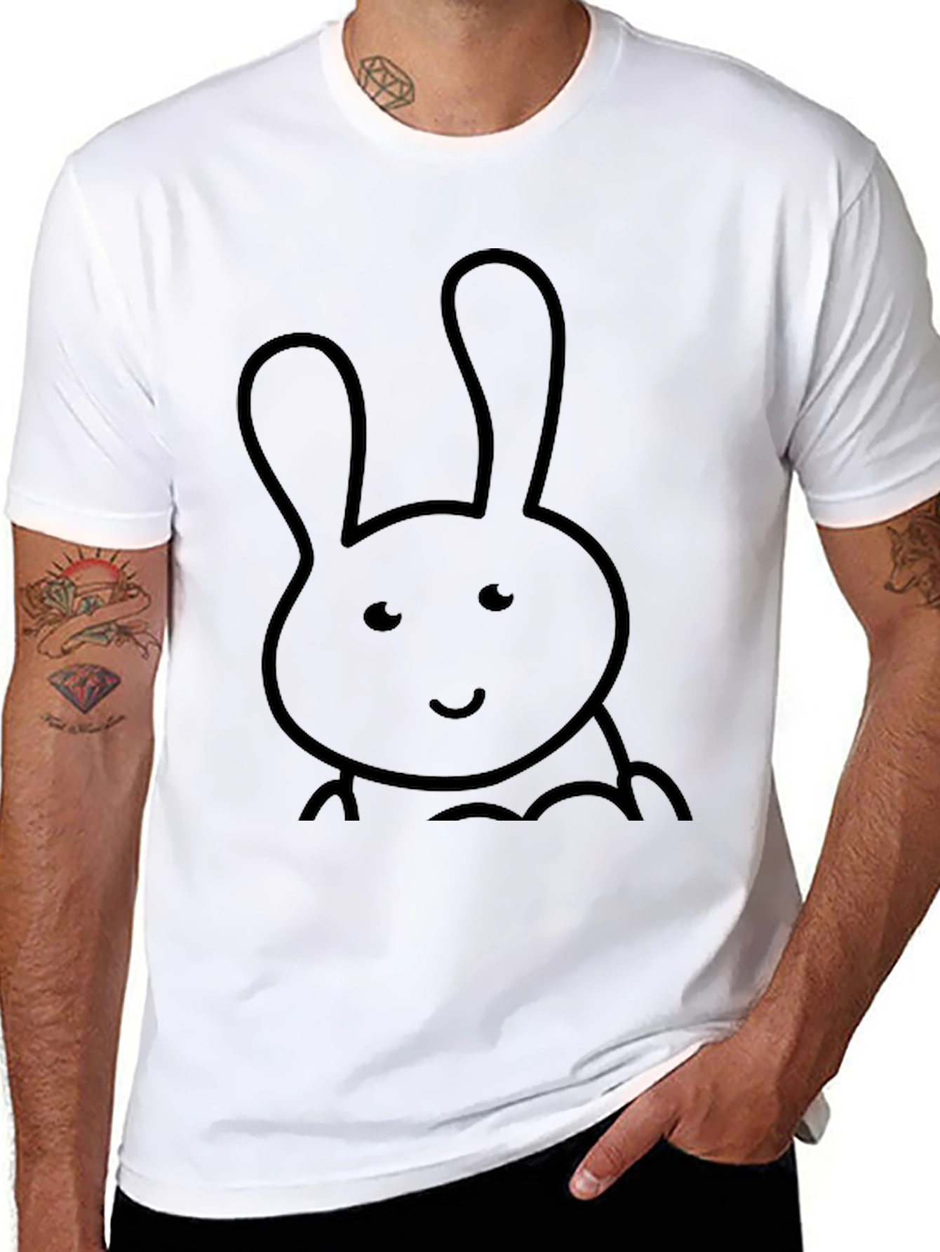 Cute Bunny Graphic Tee - Black Cotton Comfort