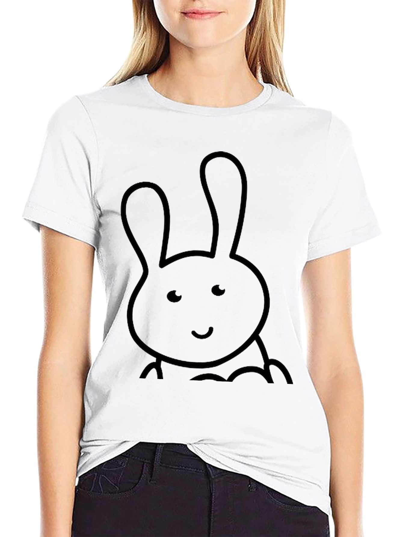 Cute Bunny Graphic Tee - Black Cotton Comfort