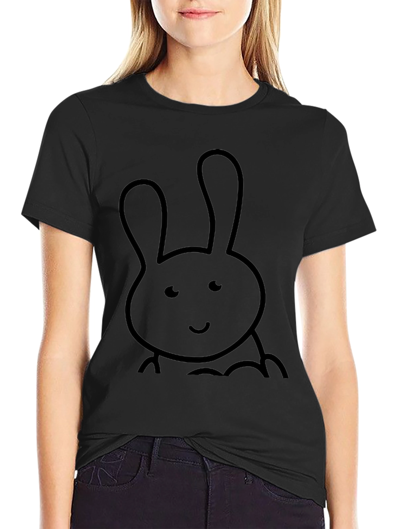 Cute Bunny Graphic Tee - Black Cotton Comfort