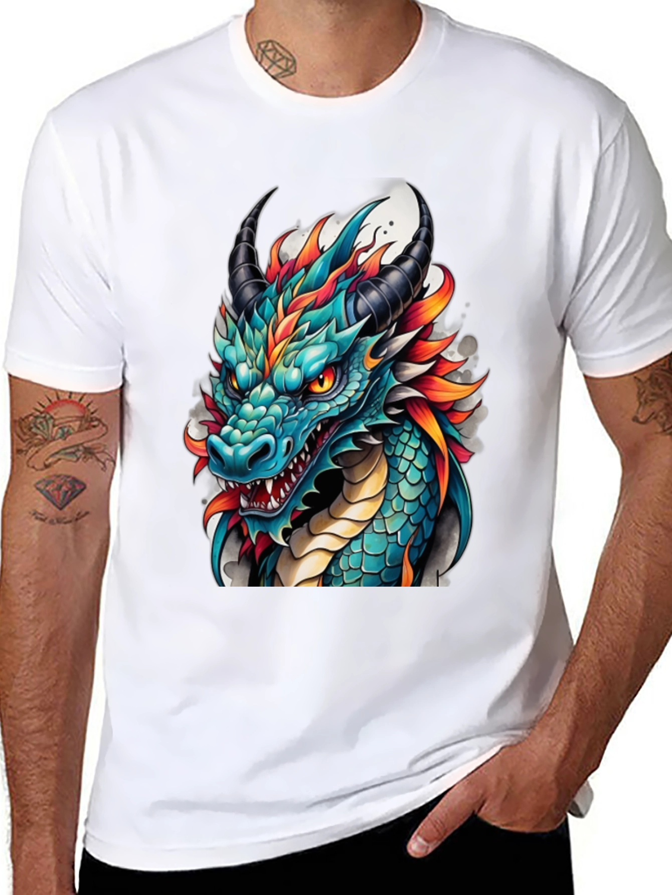 Dragon T-Shirt - Teal & Orange Graphic Tee