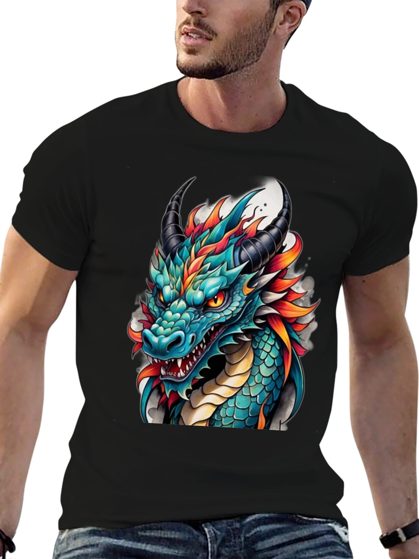Dragon T-Shirt - Teal & Orange Graphic Tee