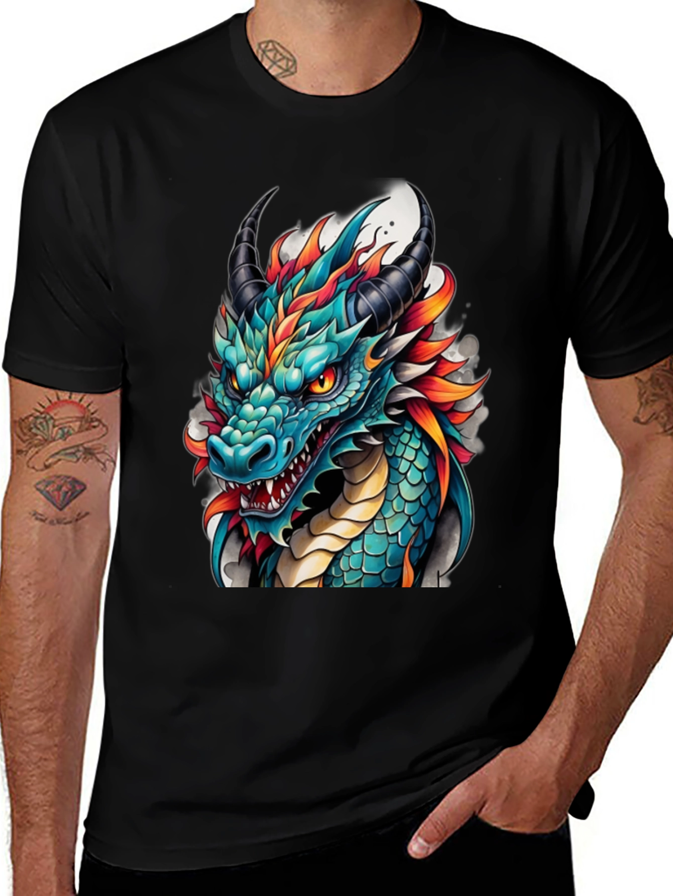 Dragon T-Shirt - Teal & Orange Graphic Tee