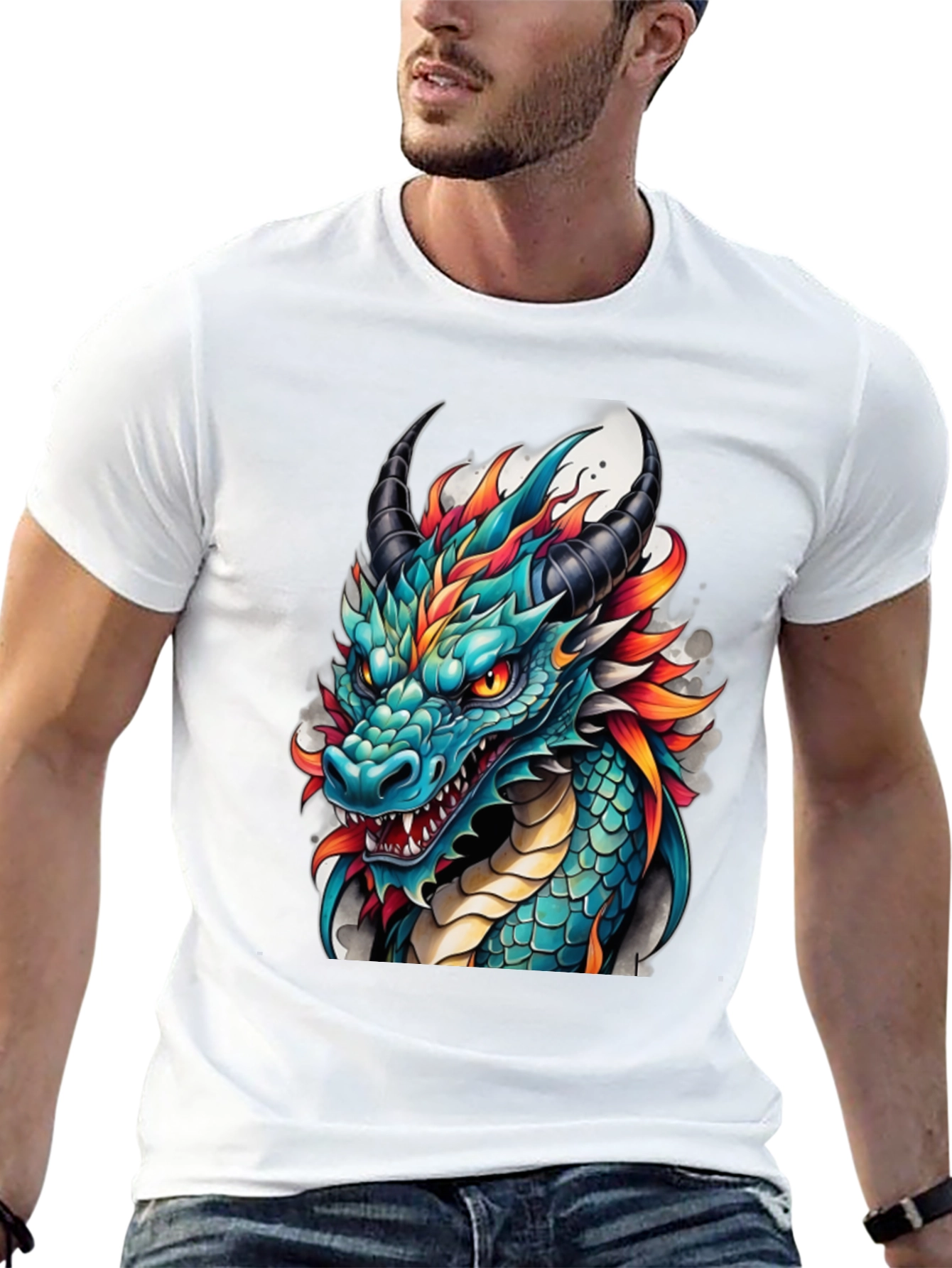 Dragon T-Shirt - Teal & Orange Graphic Tee