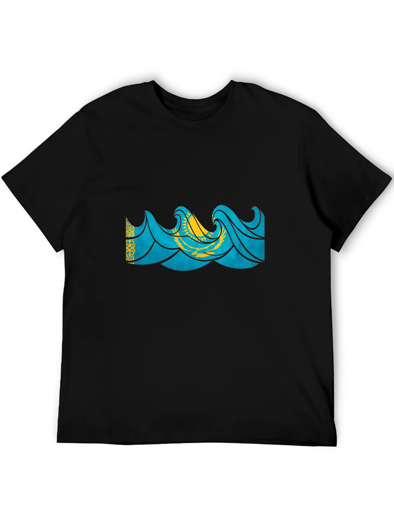 Kazakhstan Flag Wave Graphic Black T-Shirt