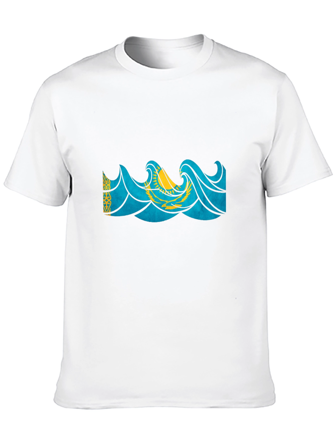 Kazakhstan Flag Wave Graphic Black T-Shirt