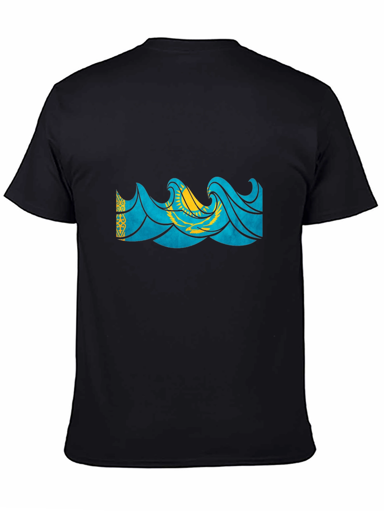 Kazakhstan Flag Wave Graphic Black T-Shirt