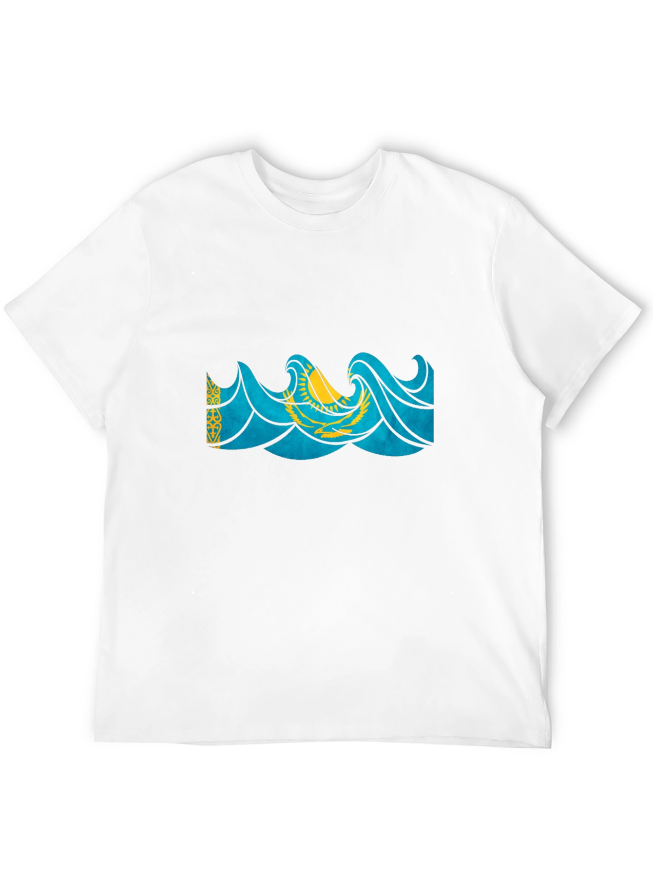 Kazakhstan Flag Wave Graphic Black T-Shirt
