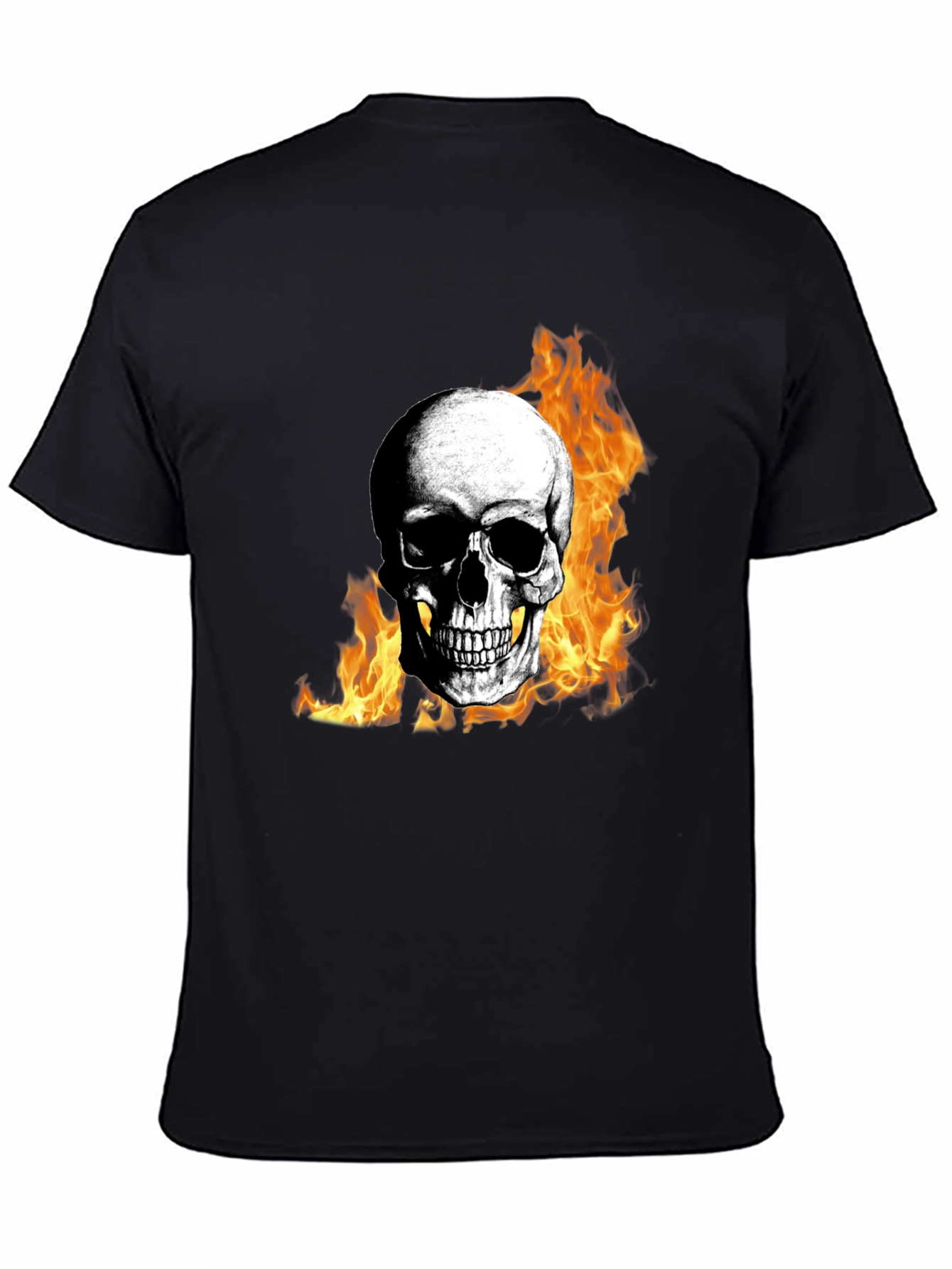 Skull on Fire Graphic Tee - Mens Black T-Shirt