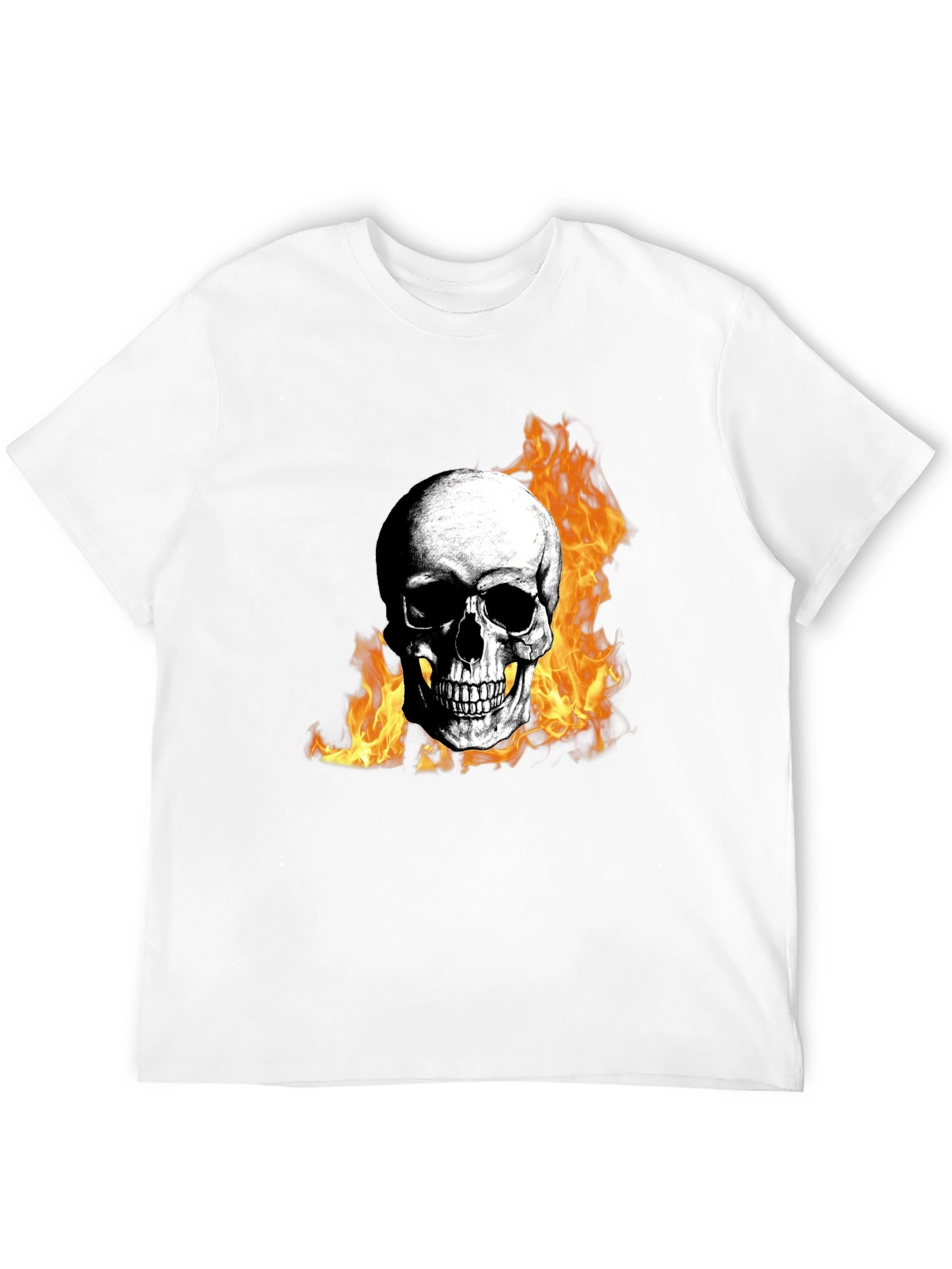 Skull on Fire Graphic Tee - Mens Black T-Shirt