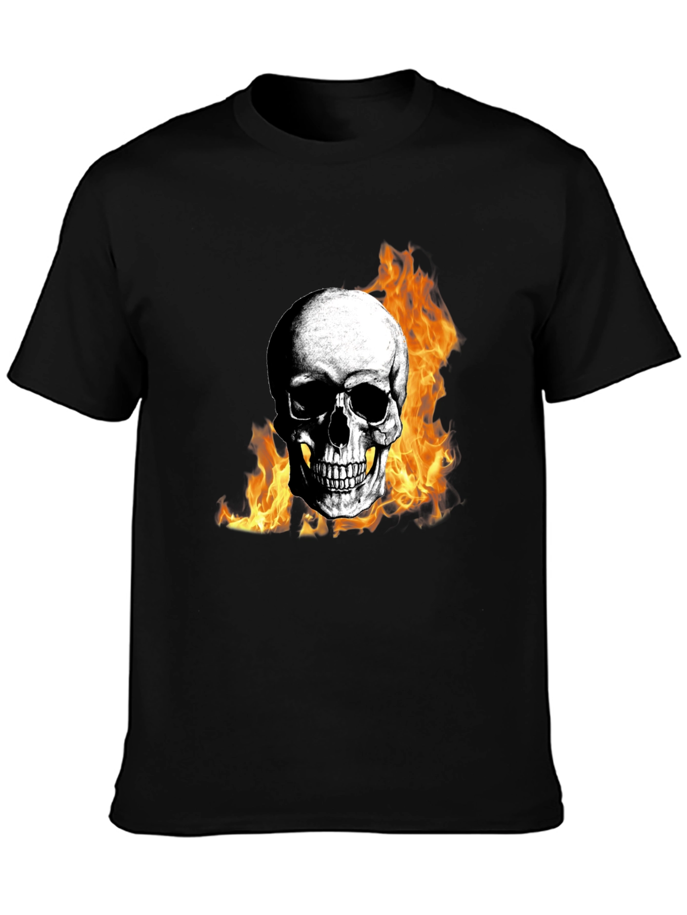 Skull on Fire Graphic Tee - Mens Black T-Shirt