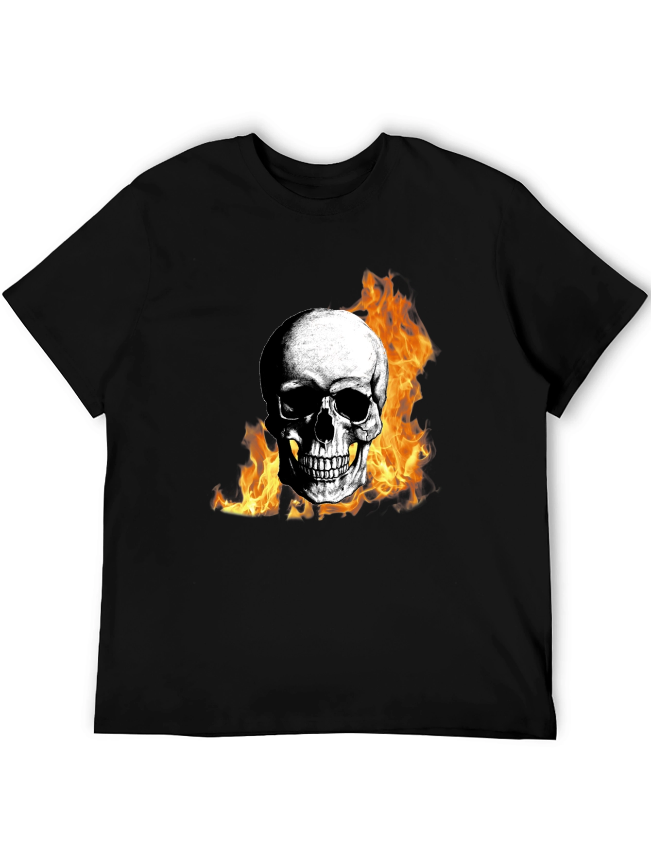 Skull on Fire Graphic Tee - Mens Black T-Shirt