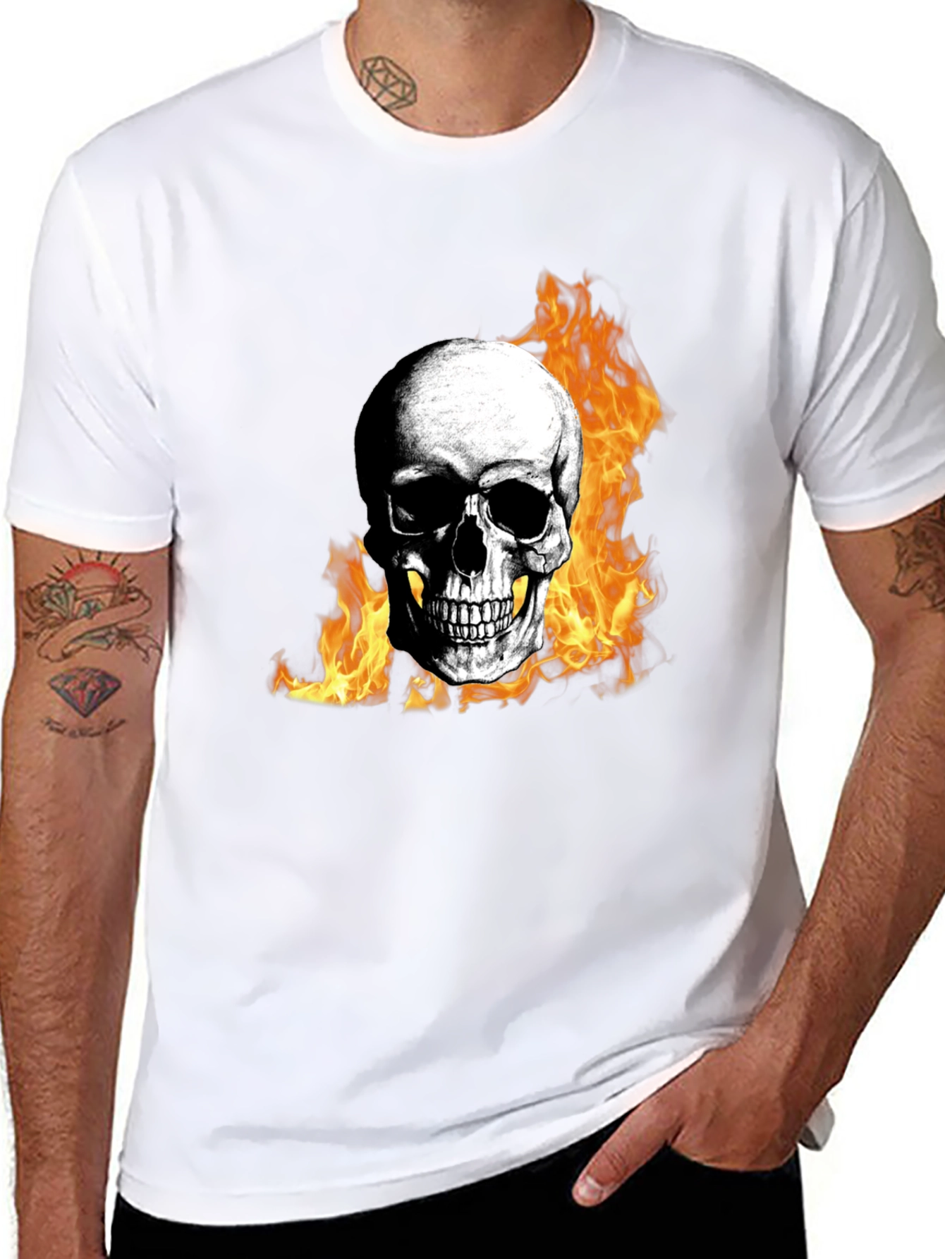 Skull on Fire Graphic Tee - Mens Black T-Shirt