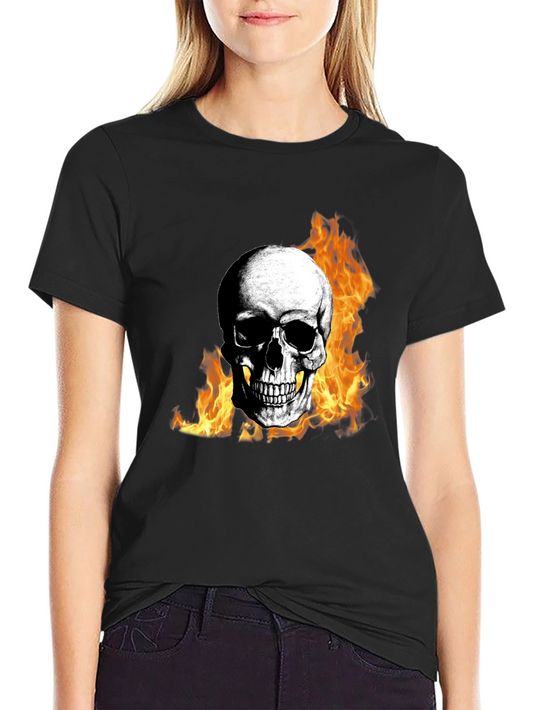 Skull on Fire Graphic Tee - Mens Black T-Shirt