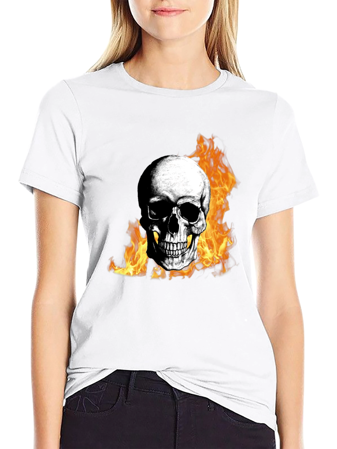 Skull on Fire Graphic Tee - Mens Black T-Shirt