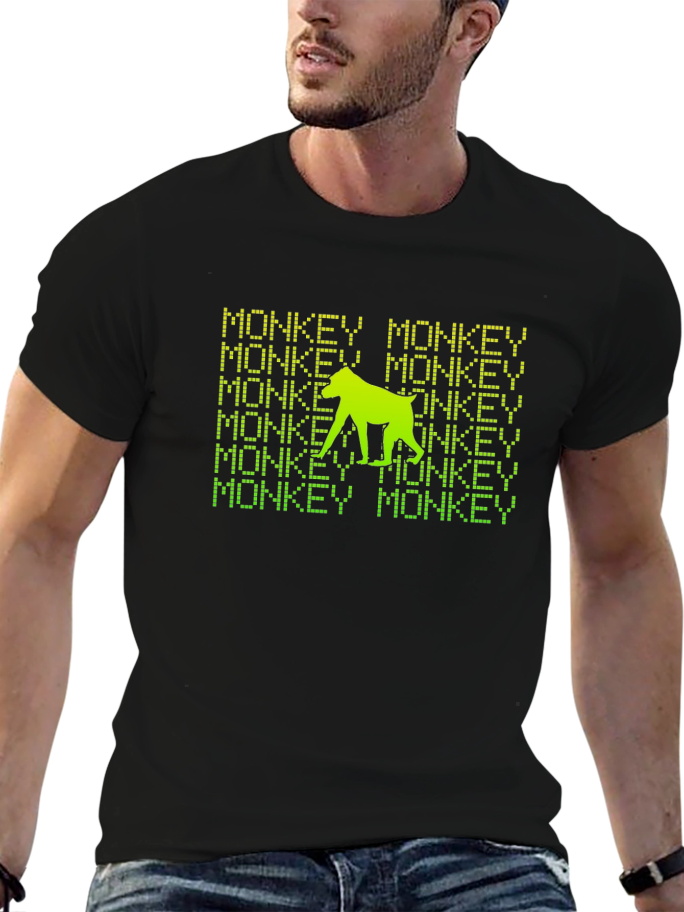 Monkey Text Graphic Print Black T-Shirt