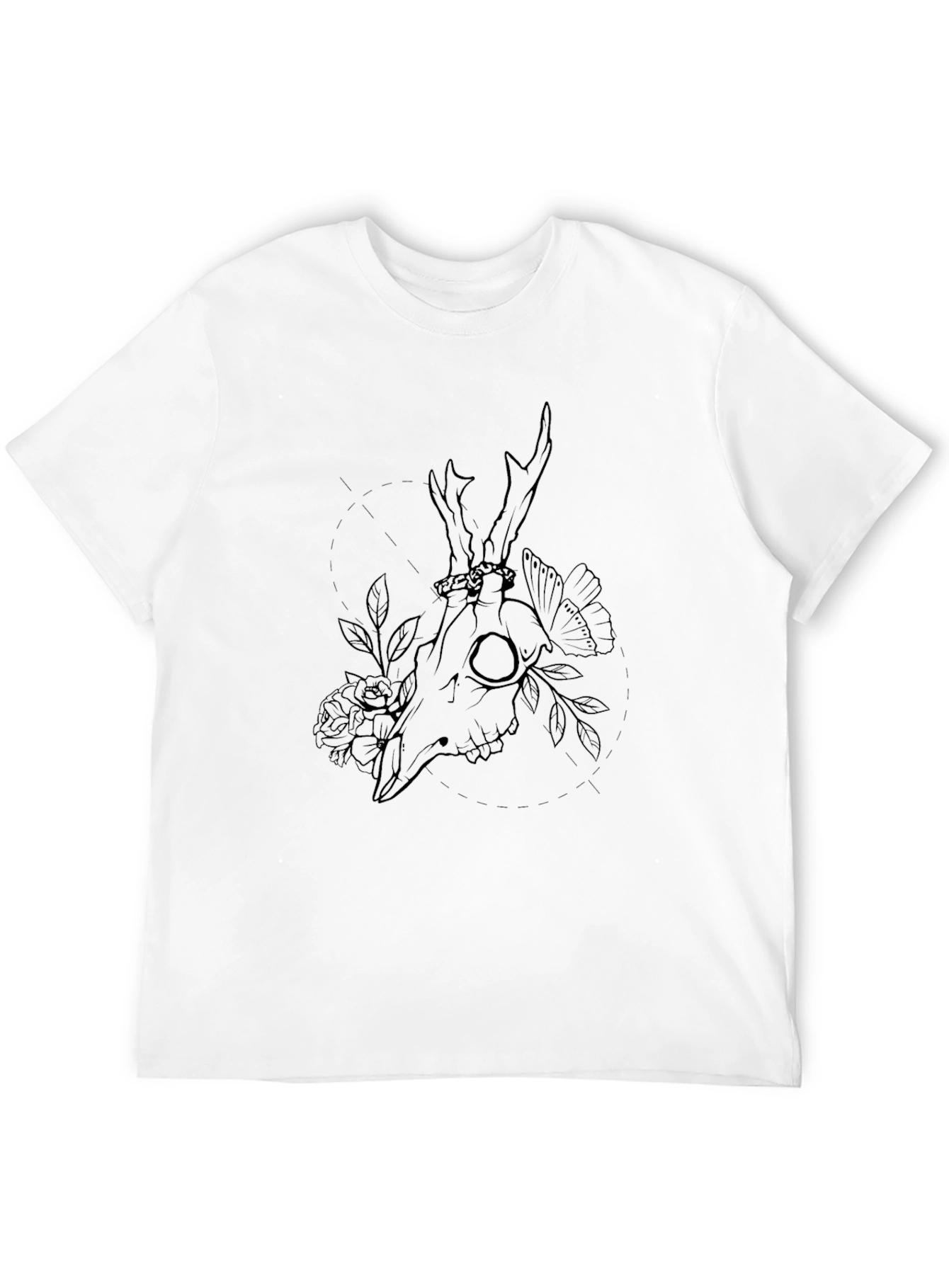 Deer Skull Floral Graphic Tee - Black Cotton