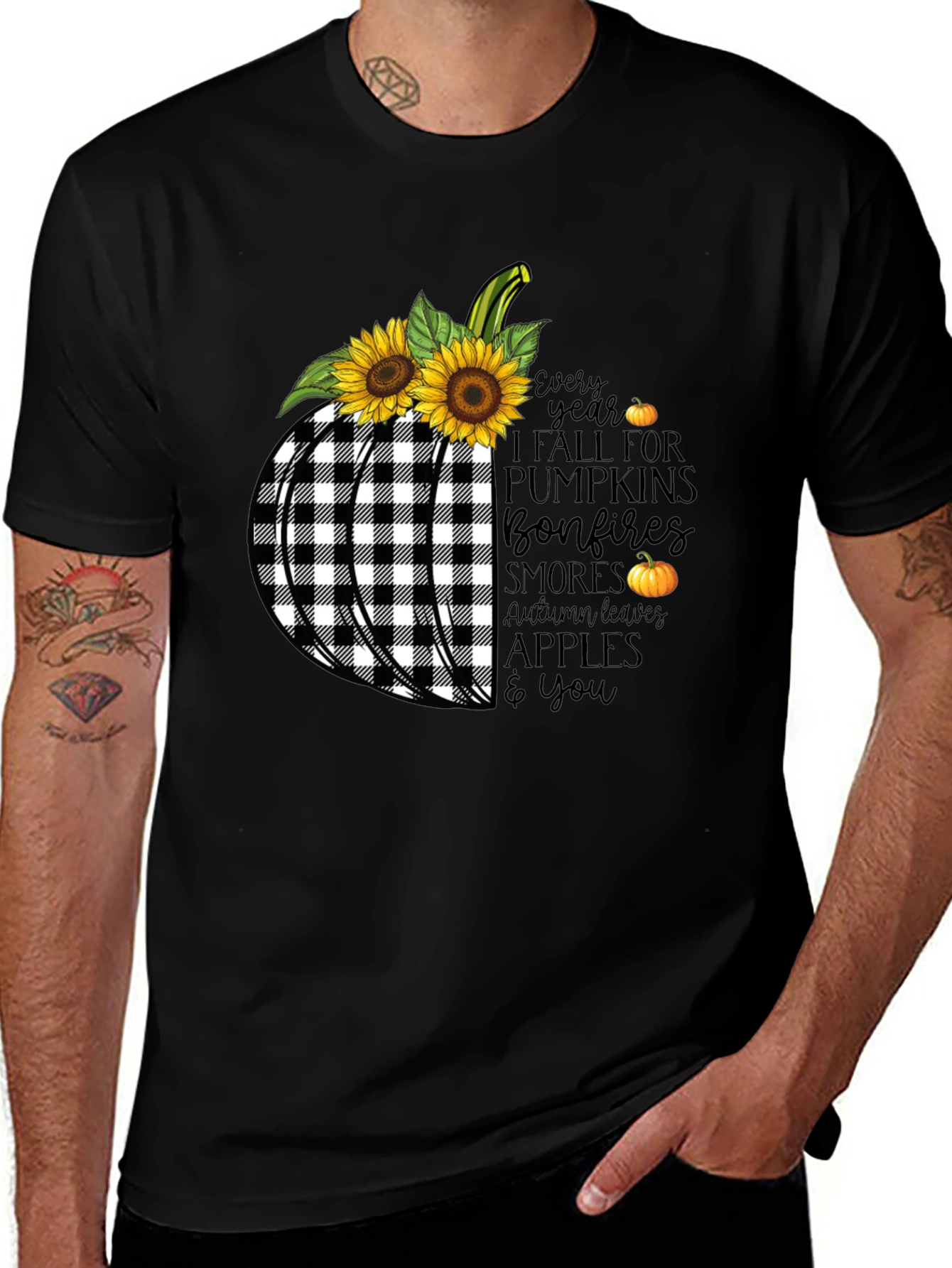 Fall Pumpkin Buffalo Plaid T-Shirt