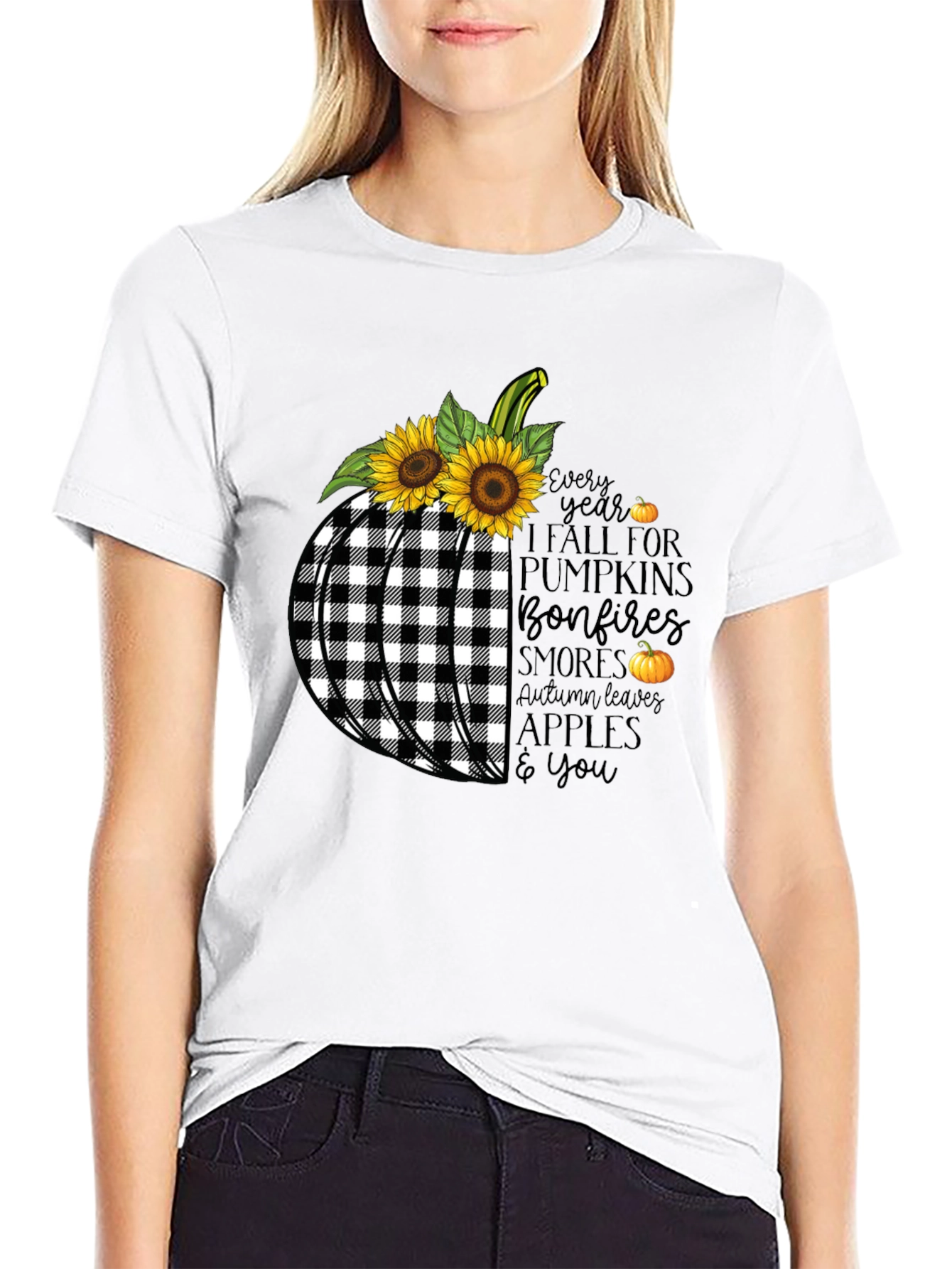 Fall Pumpkin Buffalo Plaid T-Shirt