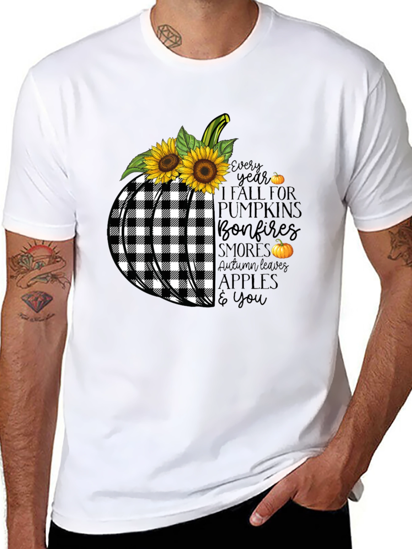 Fall Pumpkin Buffalo Plaid T-Shirt