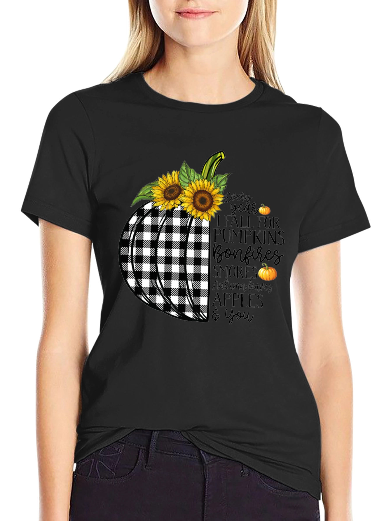 Fall Pumpkin Buffalo Plaid T-Shirt