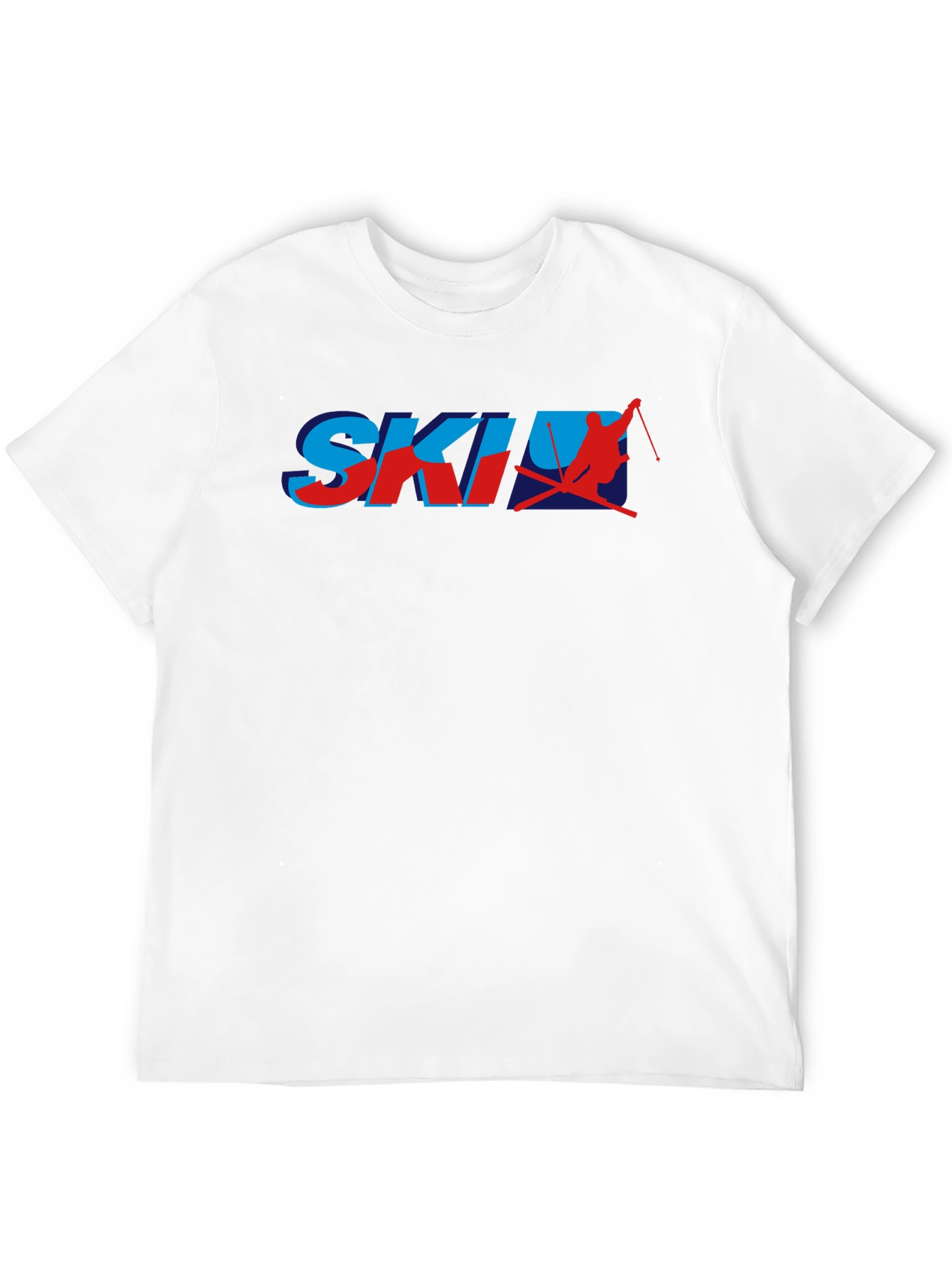 Retro Ski Graphic T-Shirt - Blue and Red Print
