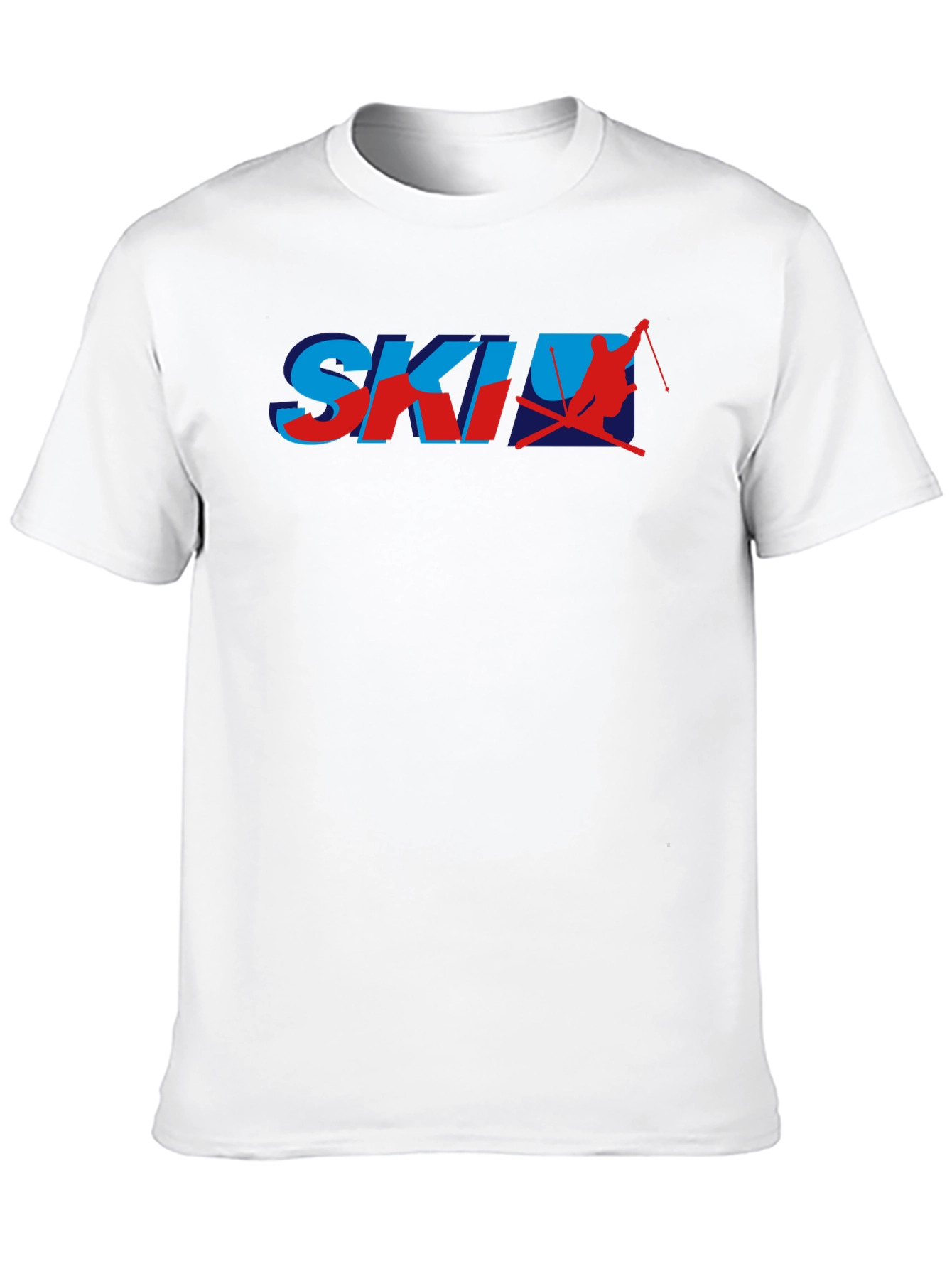 Retro Ski Graphic T-Shirt - Blue and Red Print