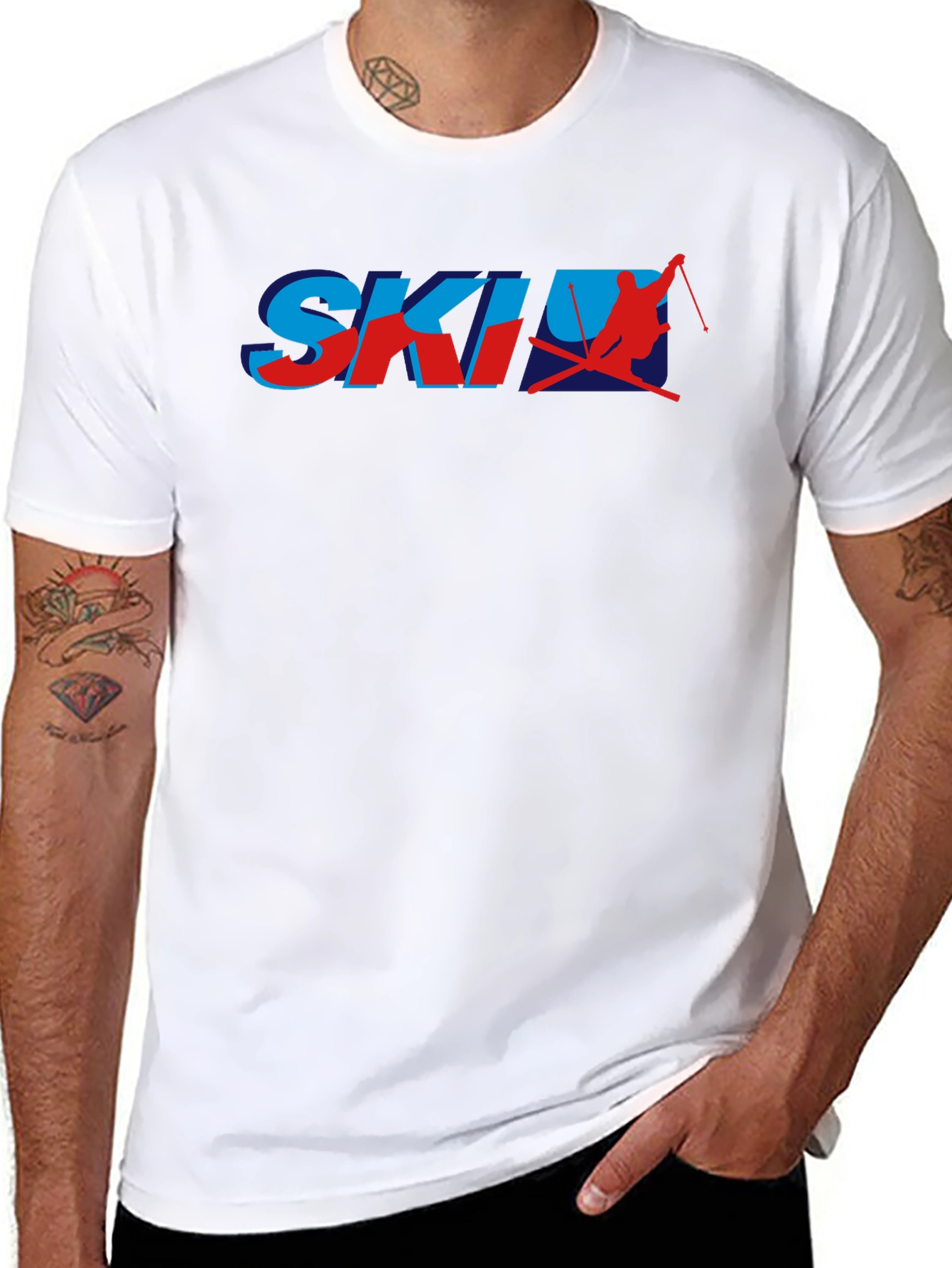 Retro Ski Graphic T-Shirt - Blue and Red Print