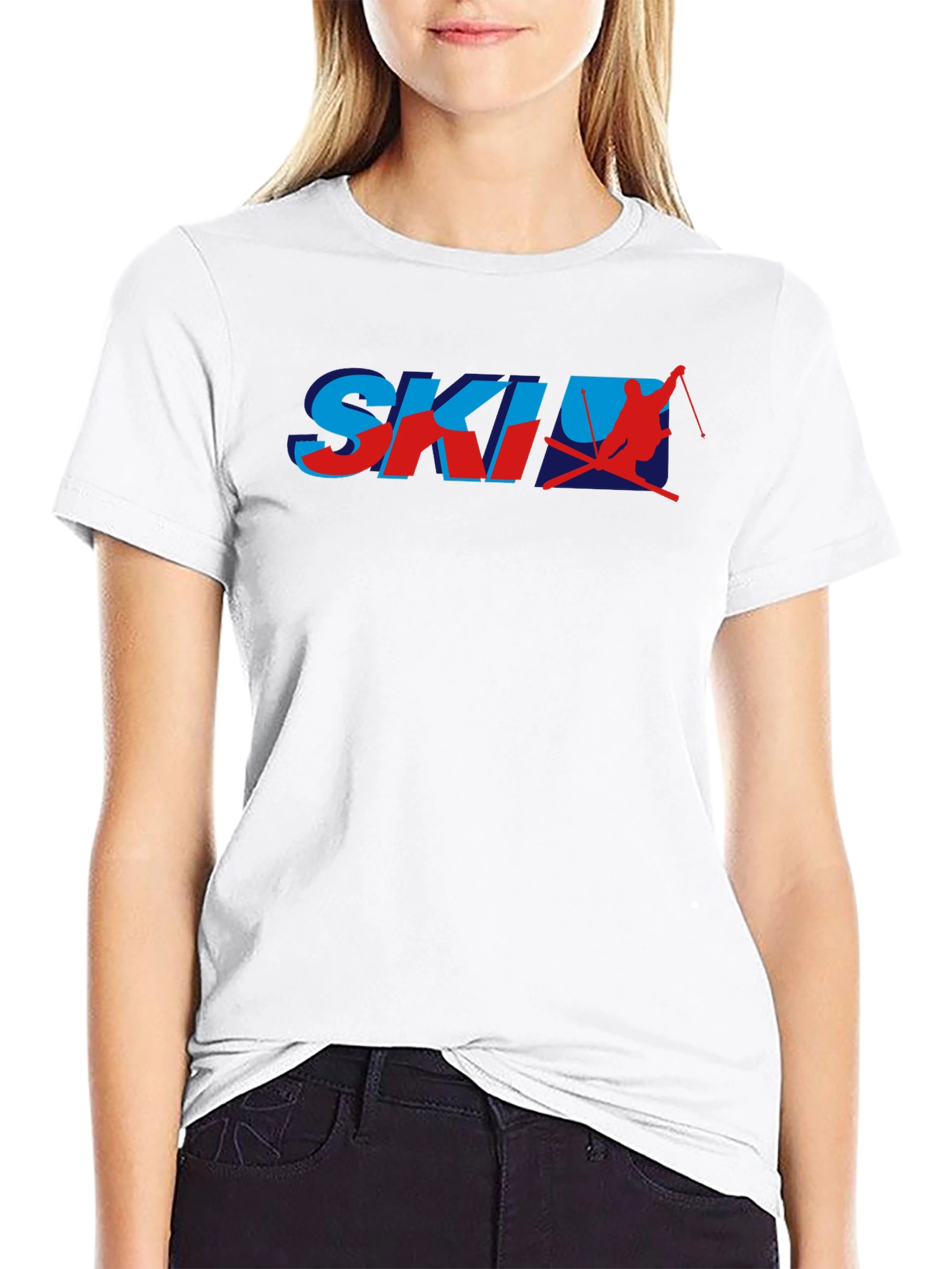 Retro Ski Graphic T-Shirt - Blue and Red Print