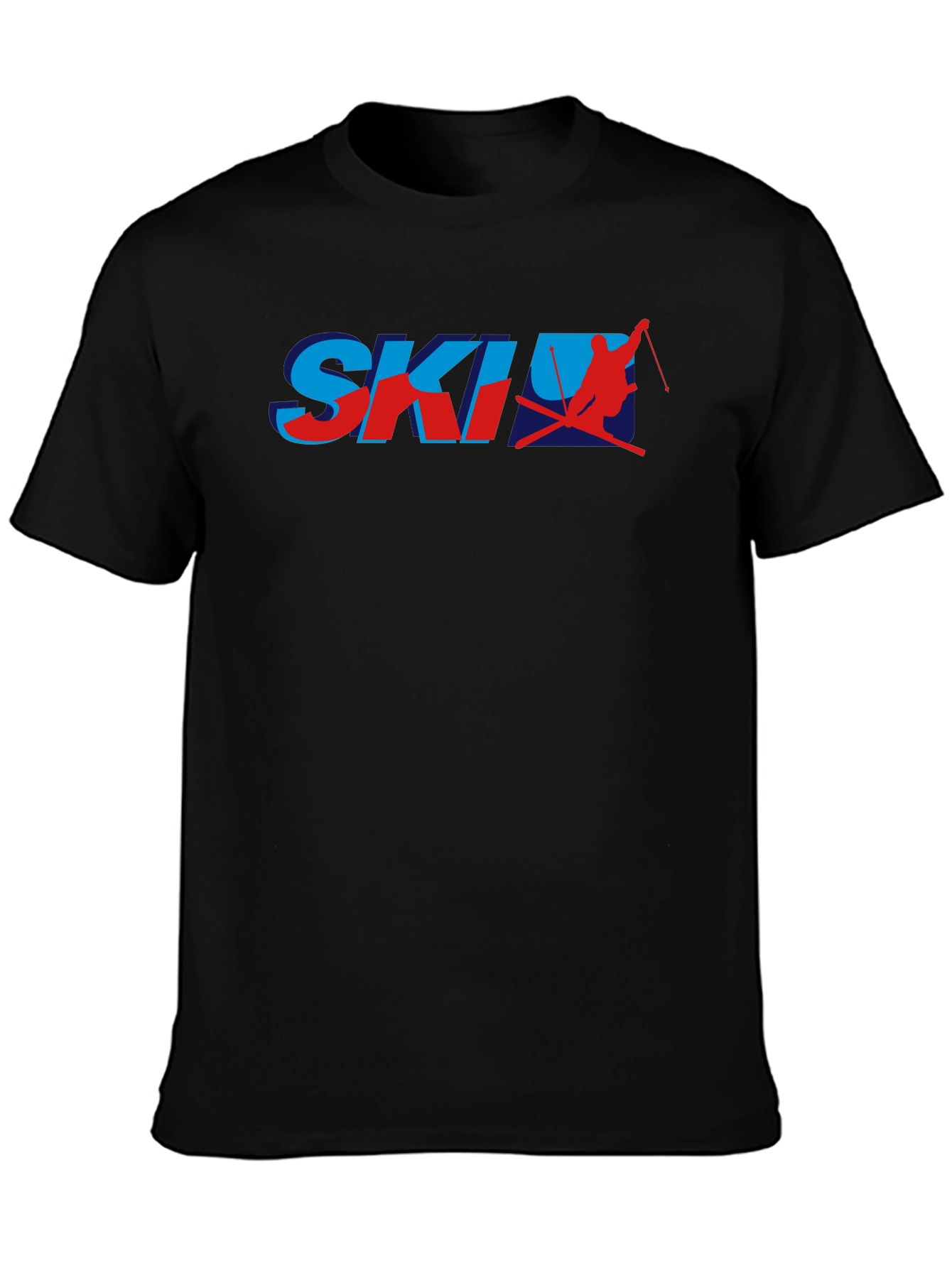 Retro Ski Graphic T-Shirt - Blue and Red Print