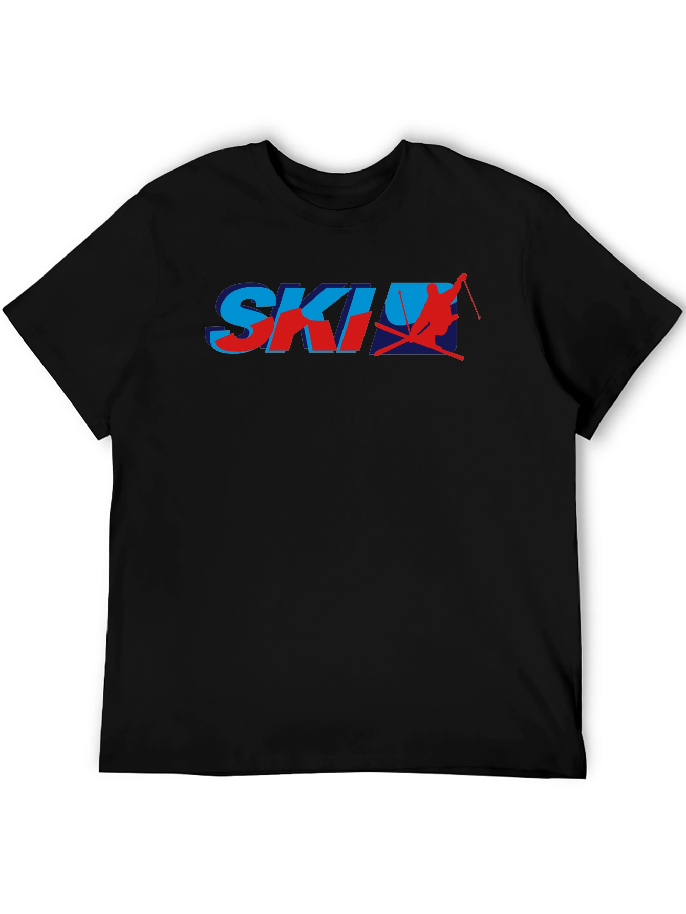 Retro Ski Graphic T-Shirt - Blue and Red Print