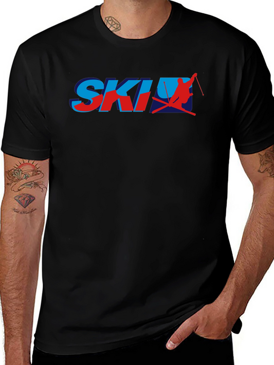 Retro Ski Graphic T-Shirt - Blue and Red Print