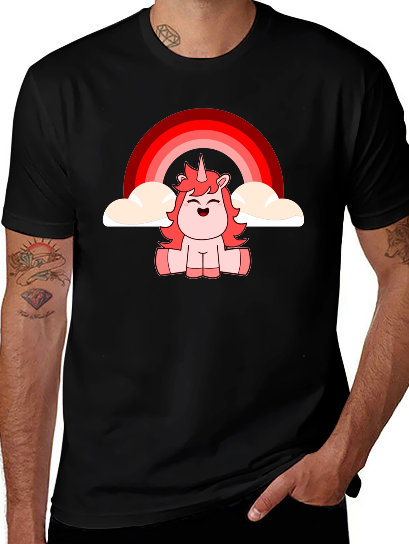 Unicorn Rainbow Graphic T-Shirt - Black