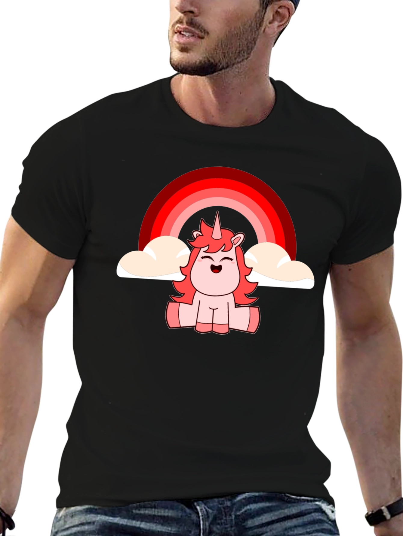 Unicorn Rainbow Graphic T-Shirt - Black