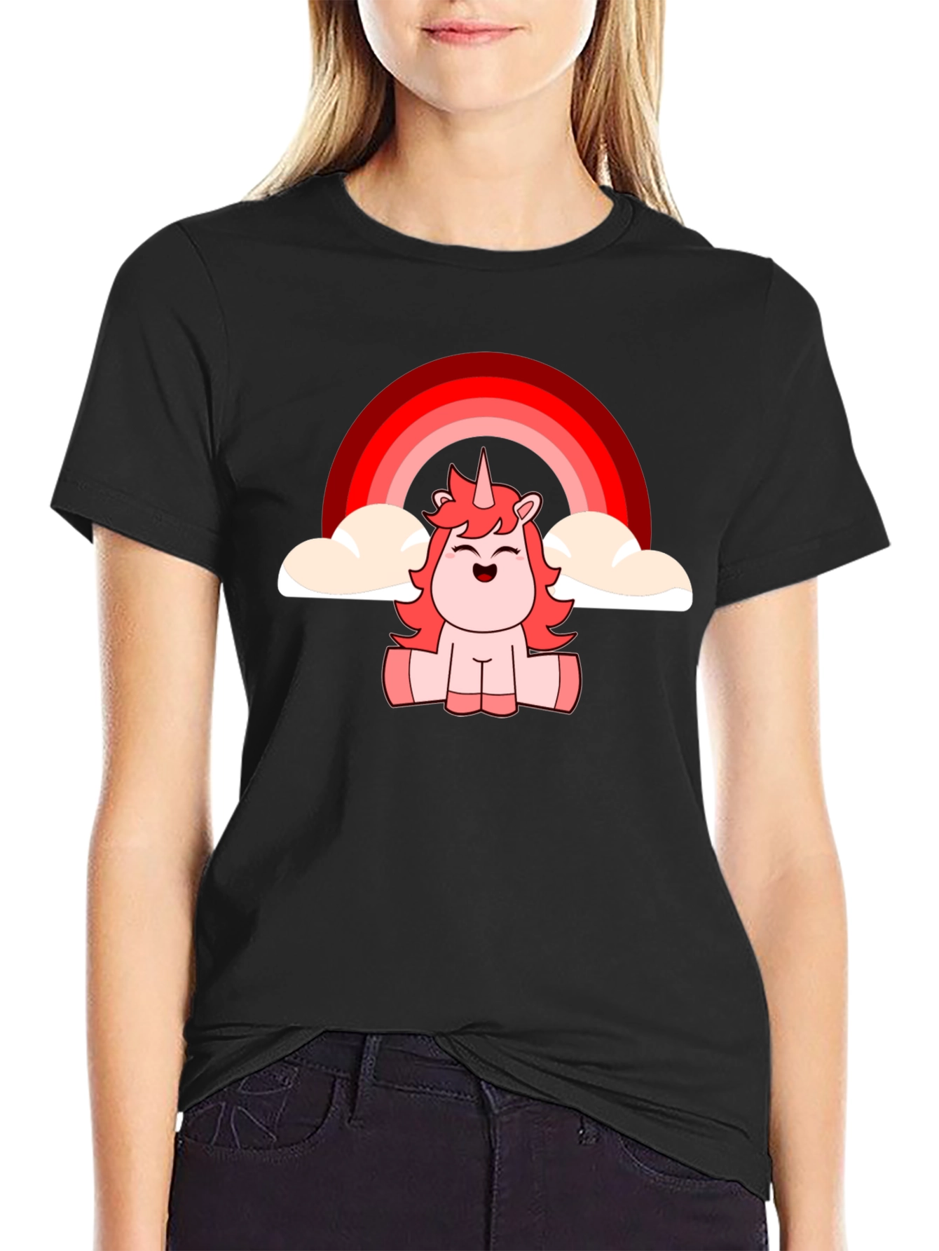 Unicorn Rainbow Graphic T-Shirt - Black
