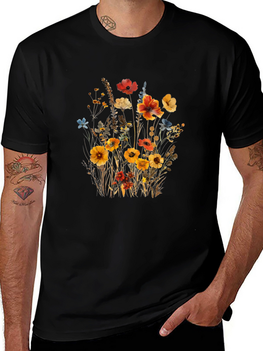 Floral Print Black T-Shirt - Nature Inspired Style