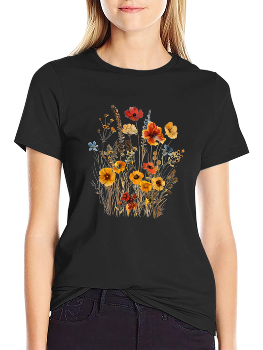 Floral Print Black T-Shirt - Nature Inspired Style