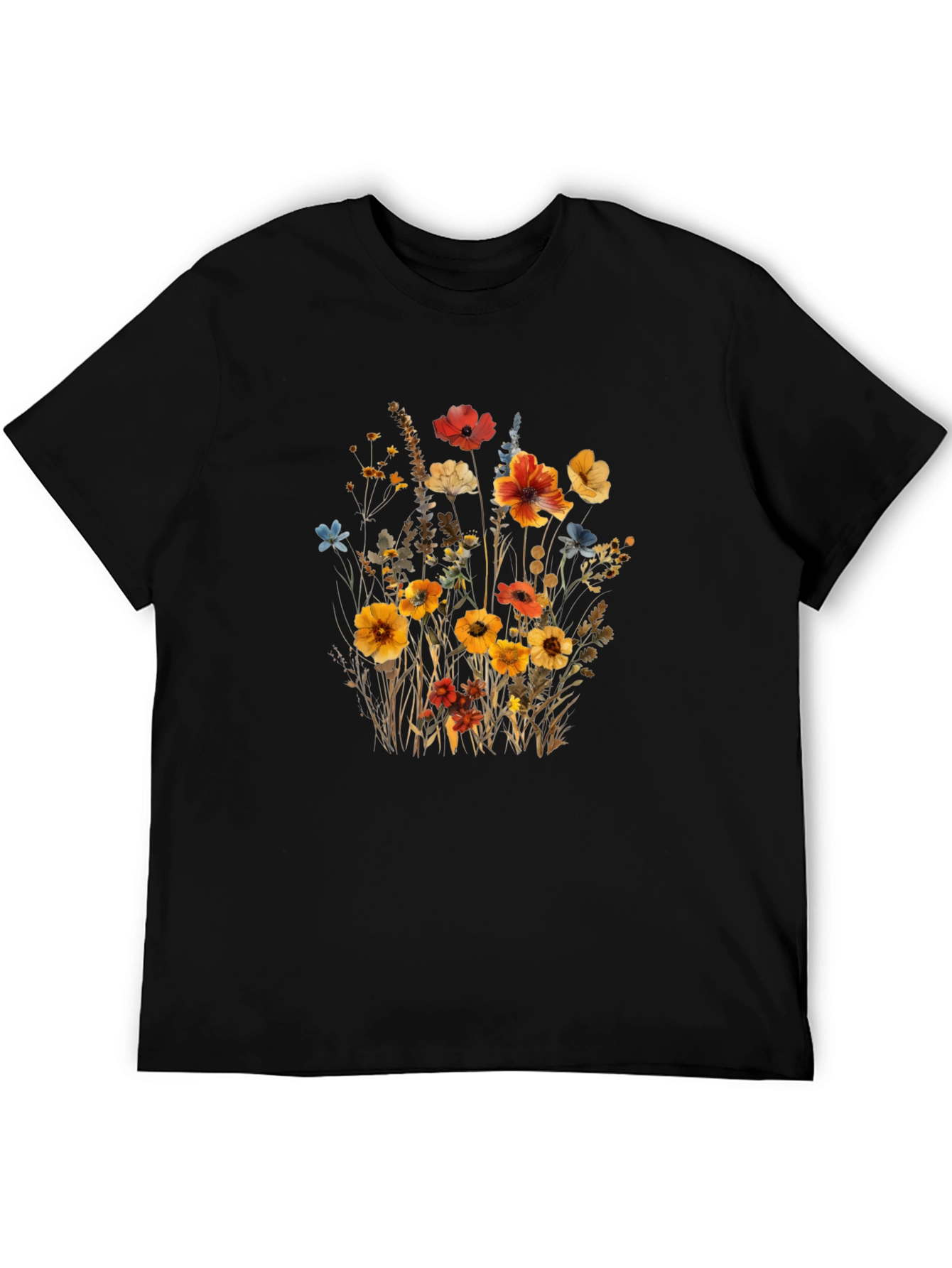 Floral Print Black T-Shirt - Nature Inspired Style