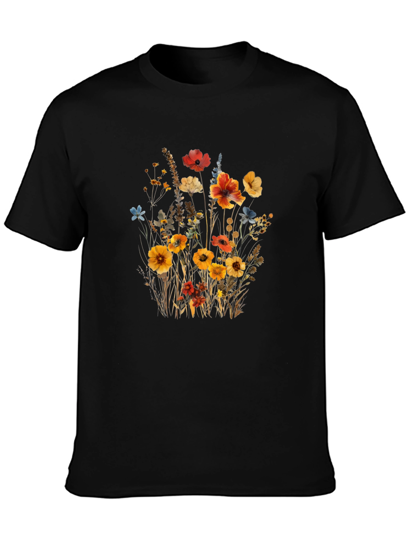 Floral Print Black T-Shirt - Nature Inspired Style
