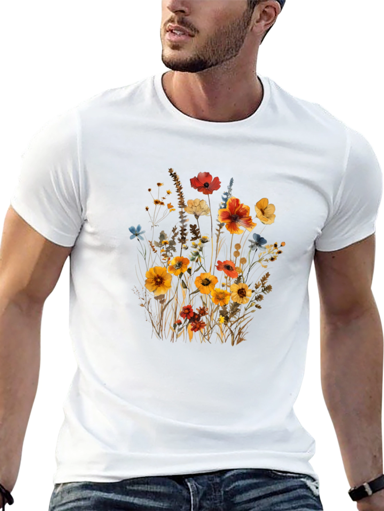 Floral Print Black T-Shirt - Nature Inspired Style