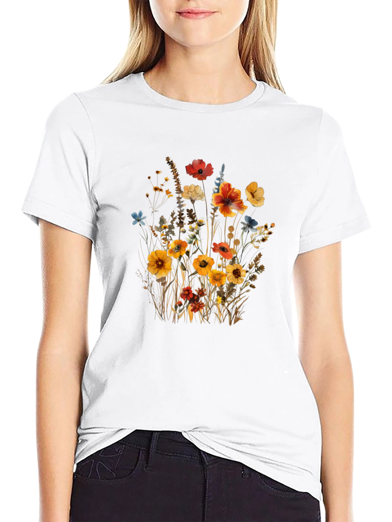 Floral Print Black T-Shirt - Nature Inspired Style