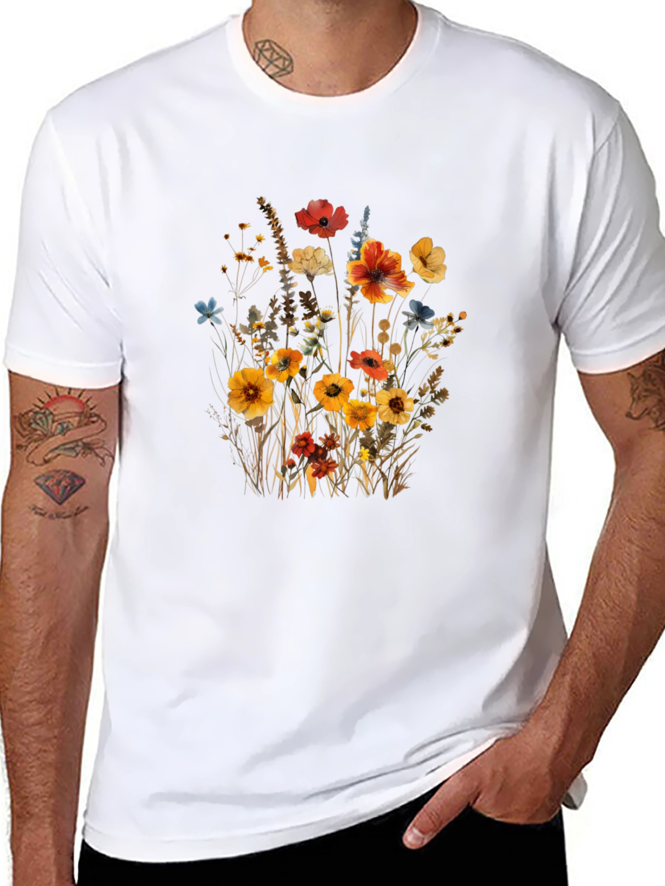 Floral Print Black T-Shirt - Nature Inspired Style