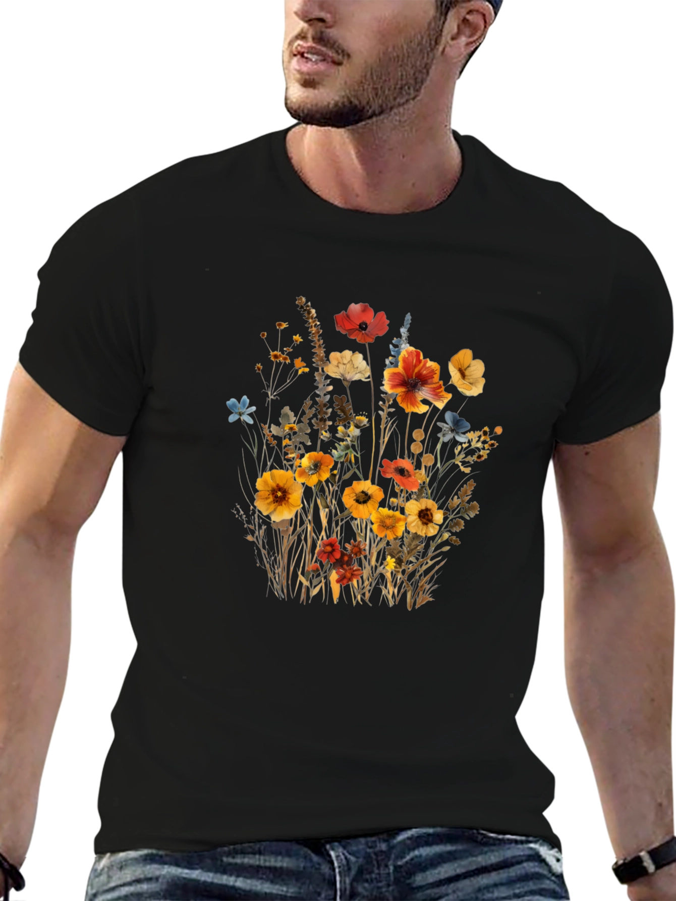 Floral Print Black T-Shirt - Nature Inspired Style