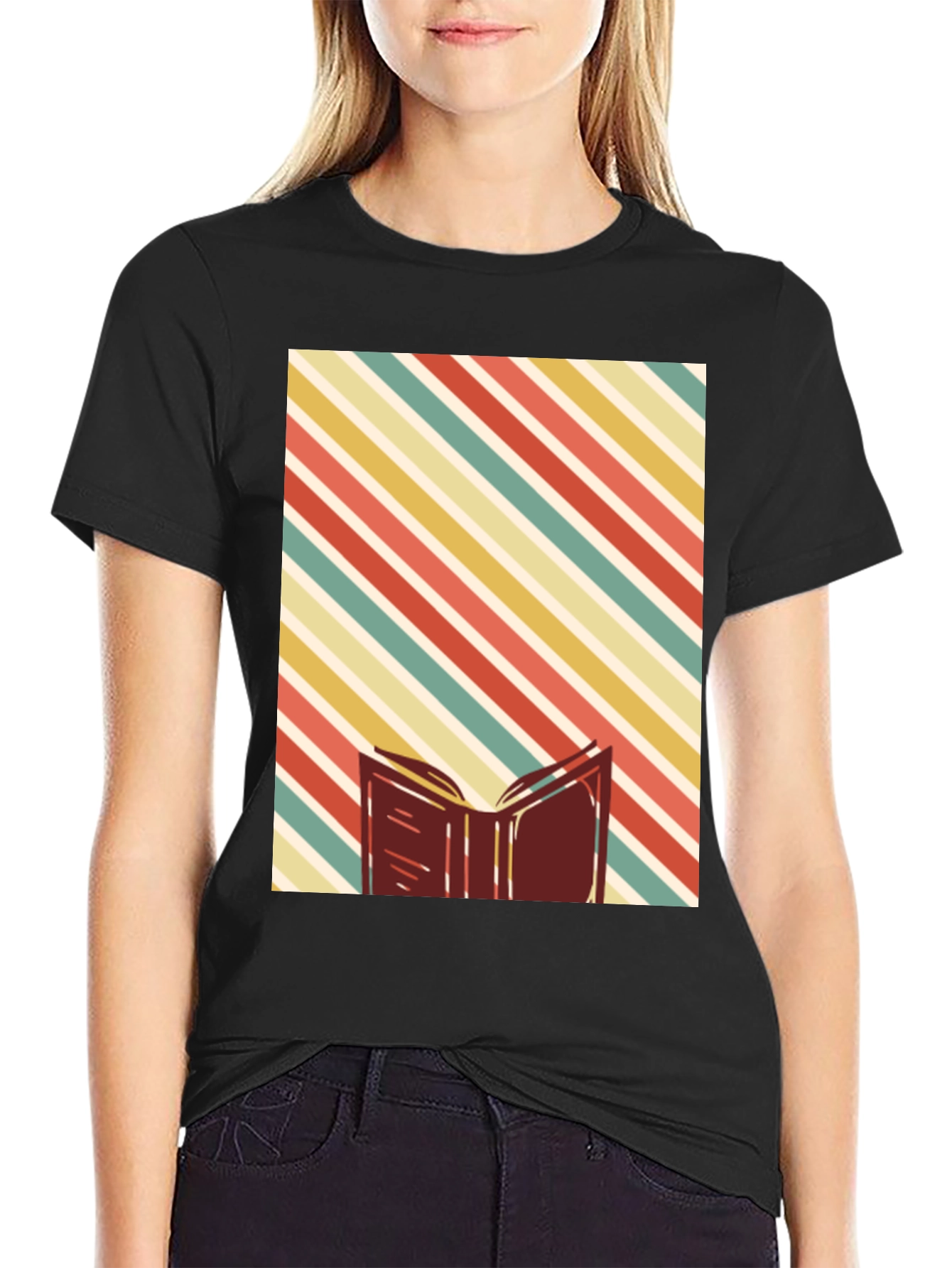 Retro Striped Book T-Shirt - Readers Delight
