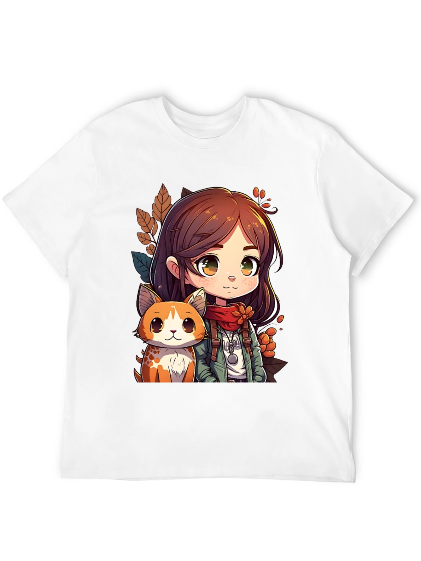 Anime Girl & Cat Black T-Shirt